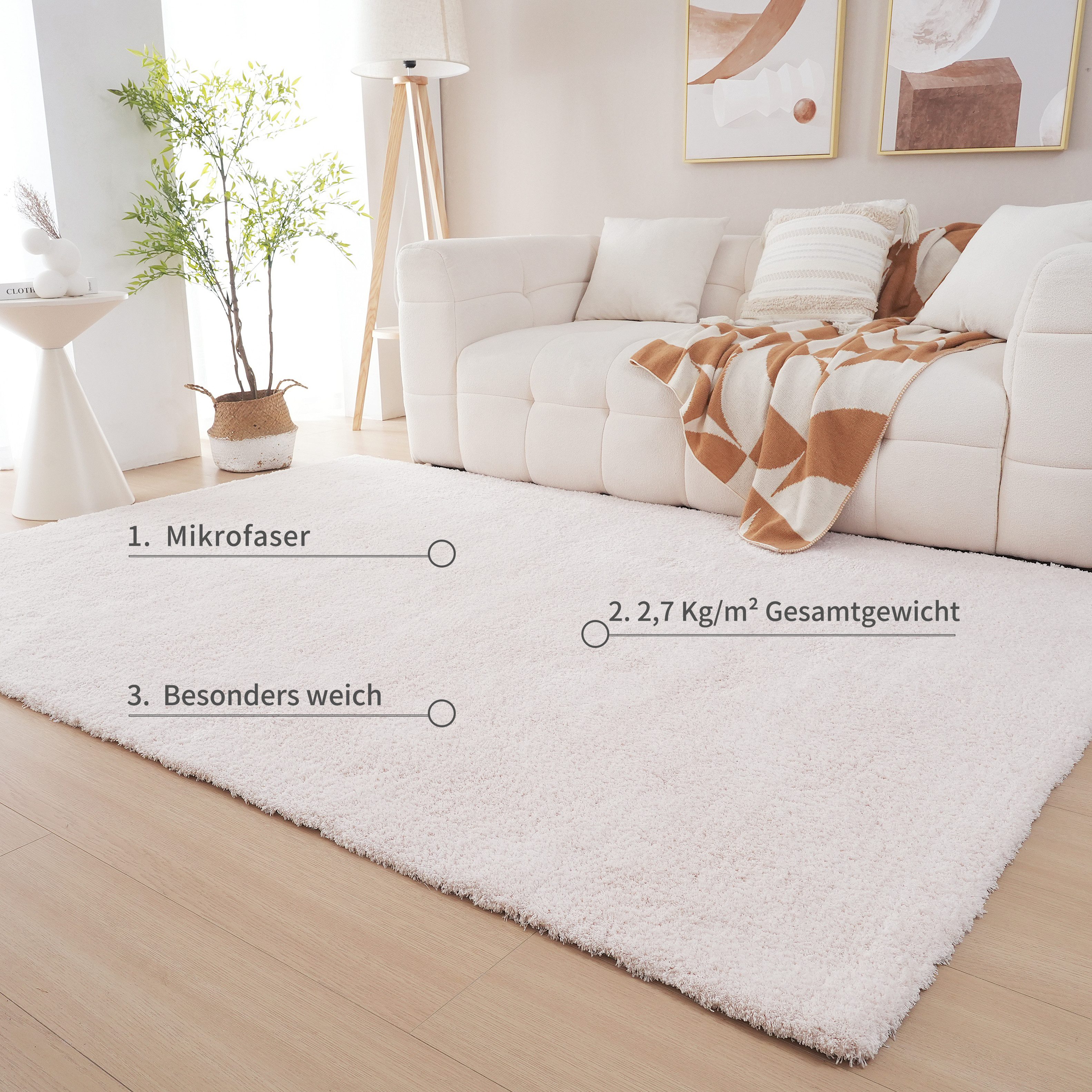 my home Hoogpolig vloerkleed Microvezeltapijt Magong, bijzonder zacht, zeer fijne pool uni, woonkamer, slaapkamer, kinderkamer, ook rond en als loper
