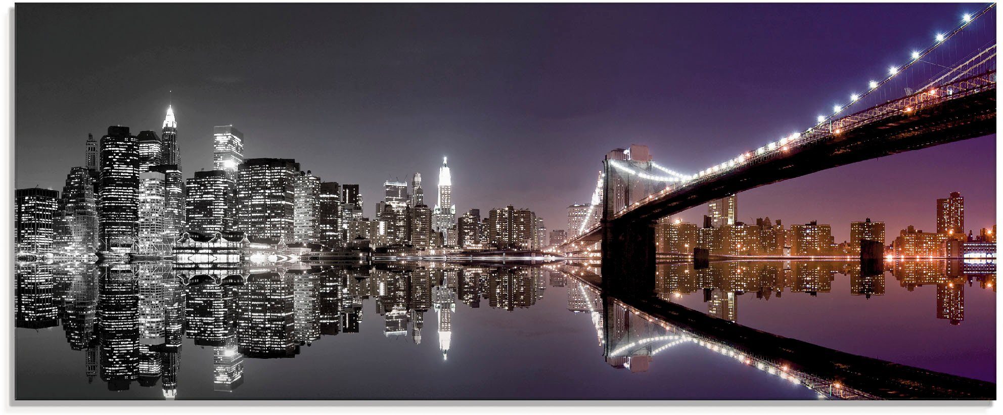 Artland Print op glas New York skyline nachtelijke reflectie