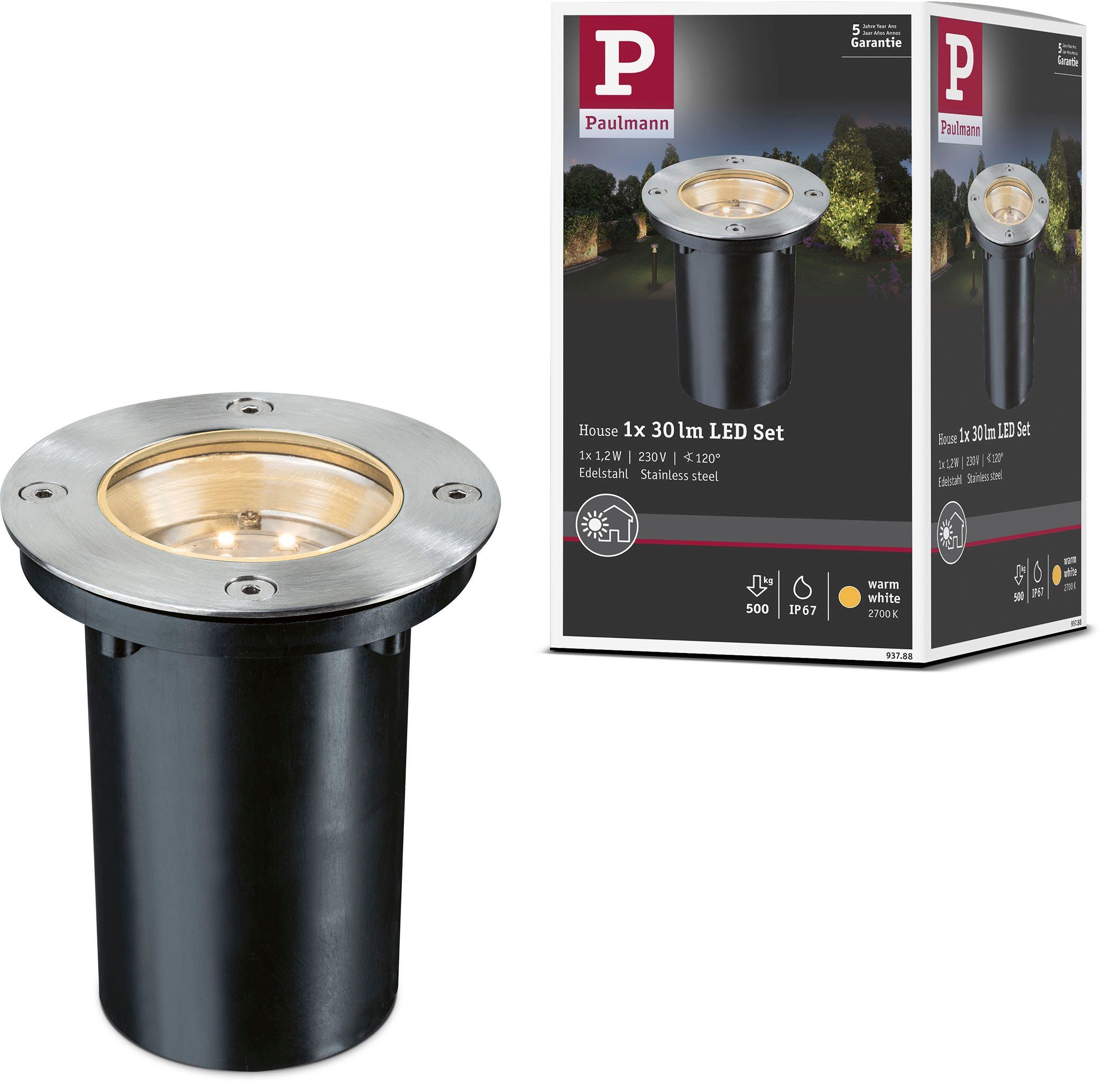 Paulmann Ledinbouwlamp Buiten 230V Bodem rond LED 1,2W 2700K 110mm RVS/Metaal (1 stuk)