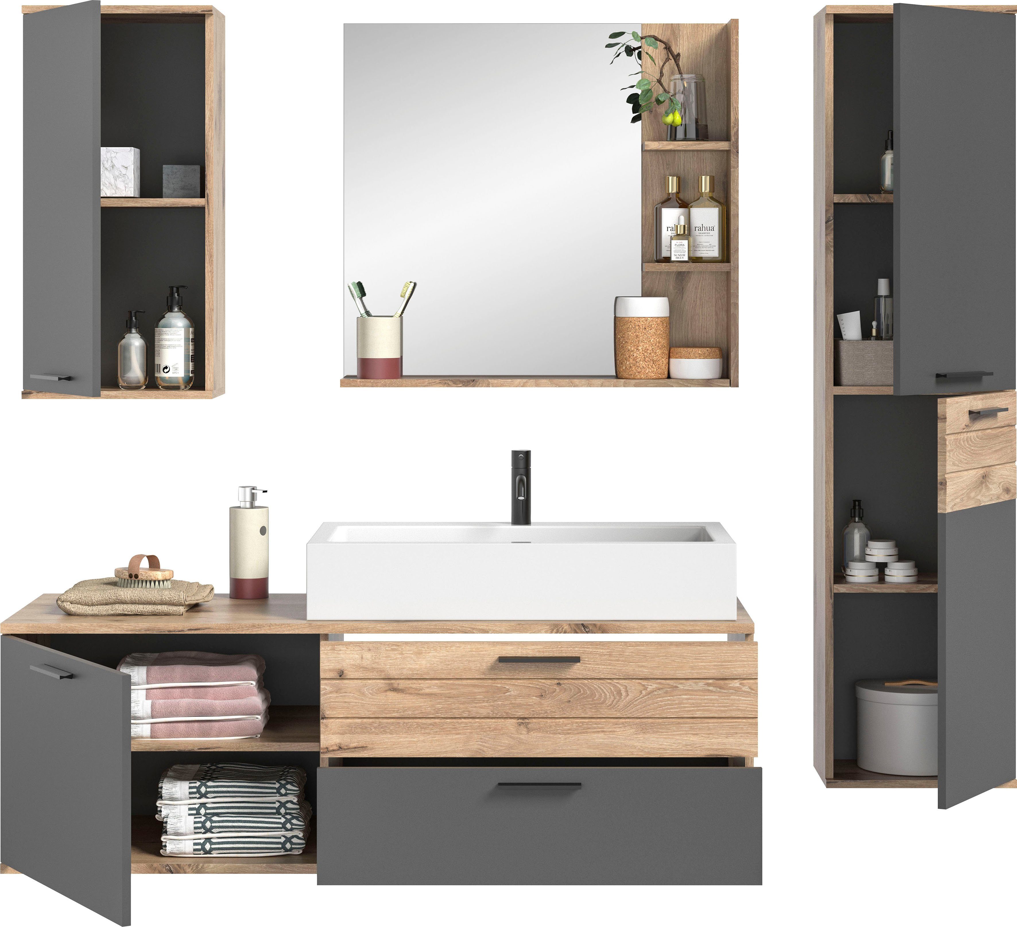 INOSIGN Badkamerserie Riga, 4-delig, inclusief keramisch opzetwastafel, bestaande uit: (set, 4-delig)