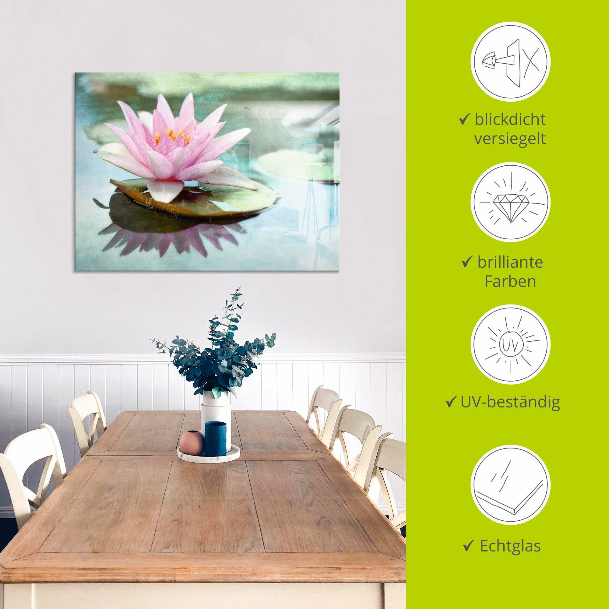 Artland Print op glas Roze waterlelie in verschillende maten