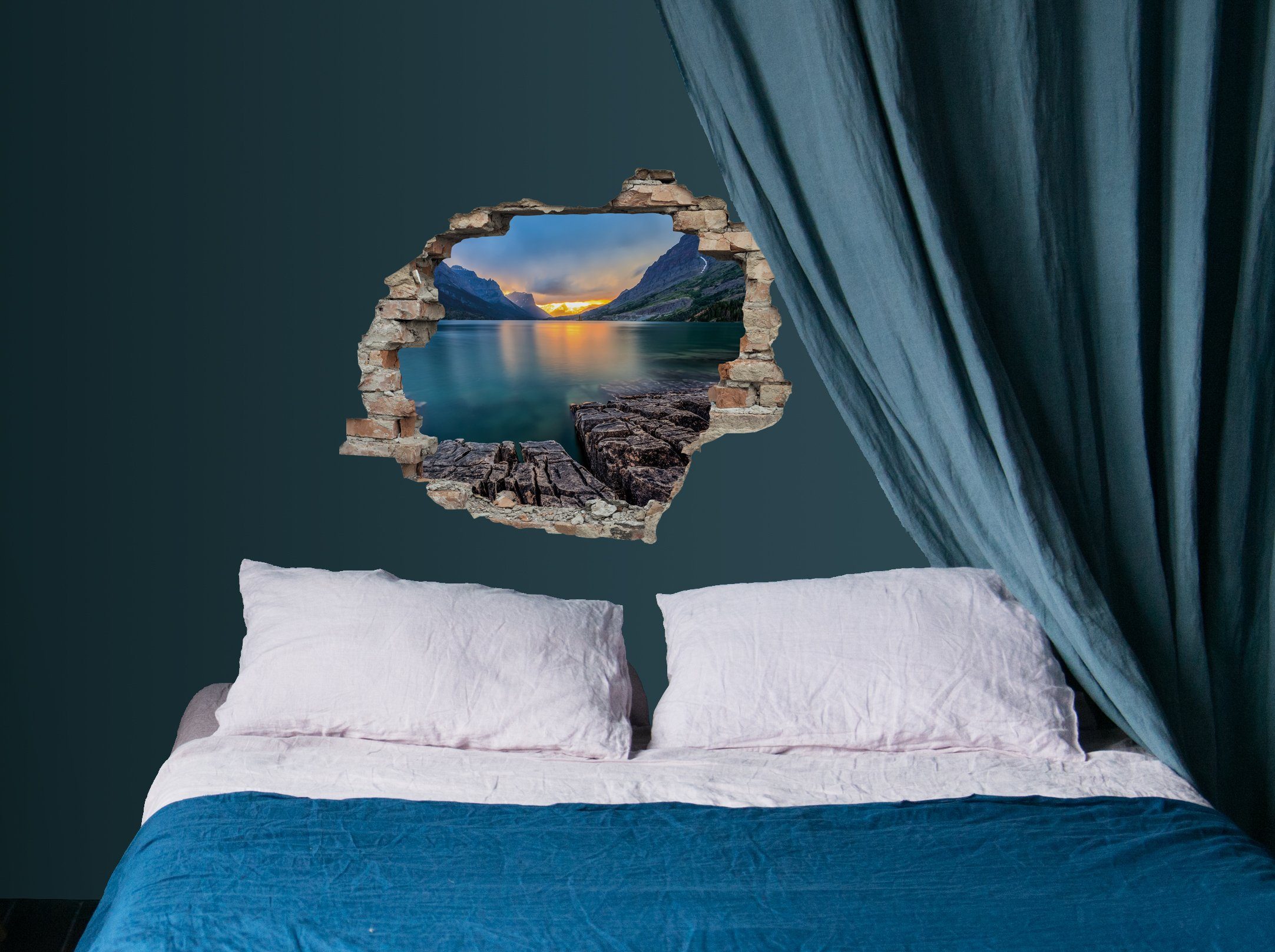 queence Wandfolie Meer Muursticker, muurdecoratie, zelfklevend, 3D, muurdurchbraak (1 stuk)