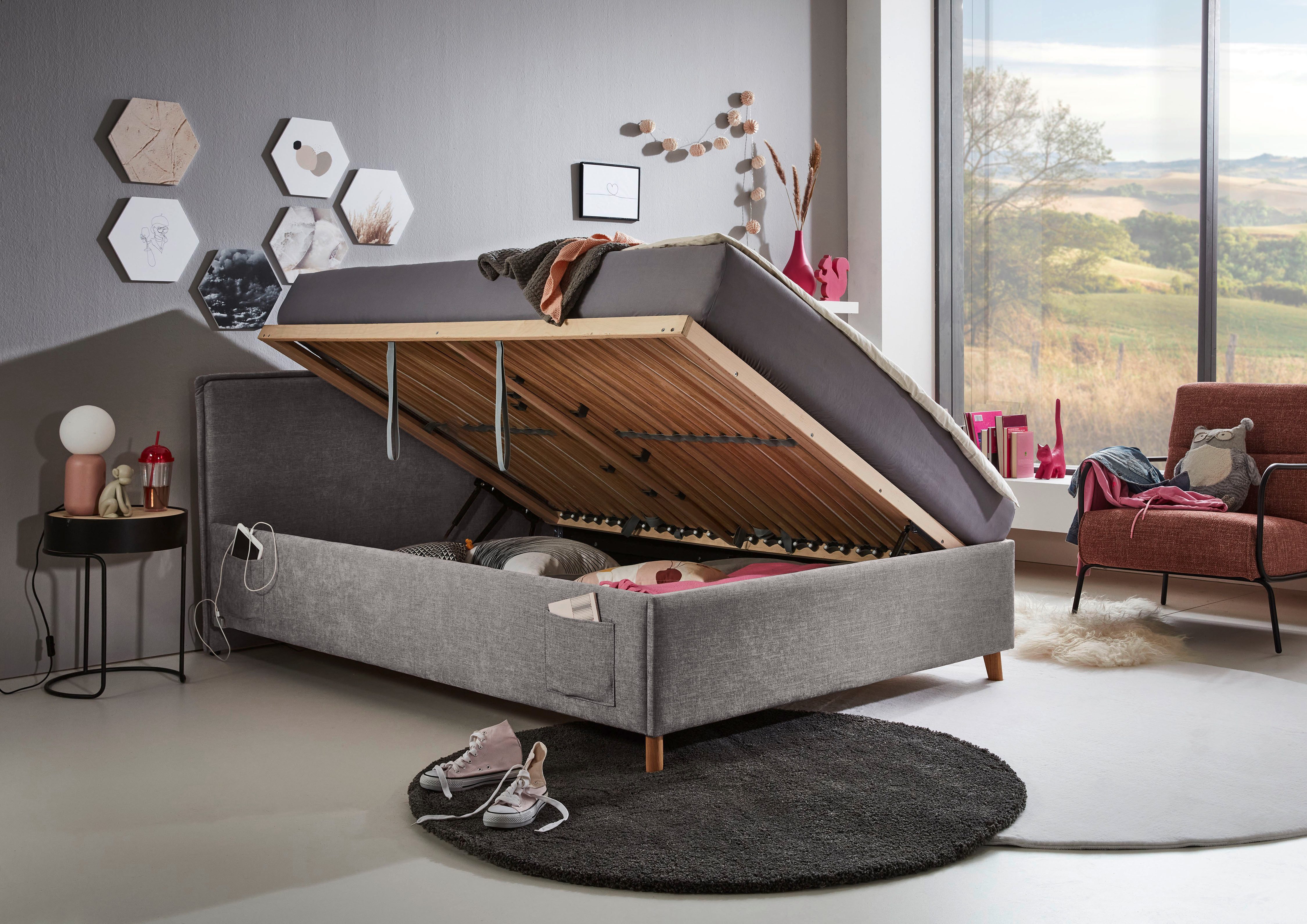 meise.möbel Kinderledikant Fun Bekleed bed naar keuze met bedkist, tienerbed inclusief USB-aansluiting