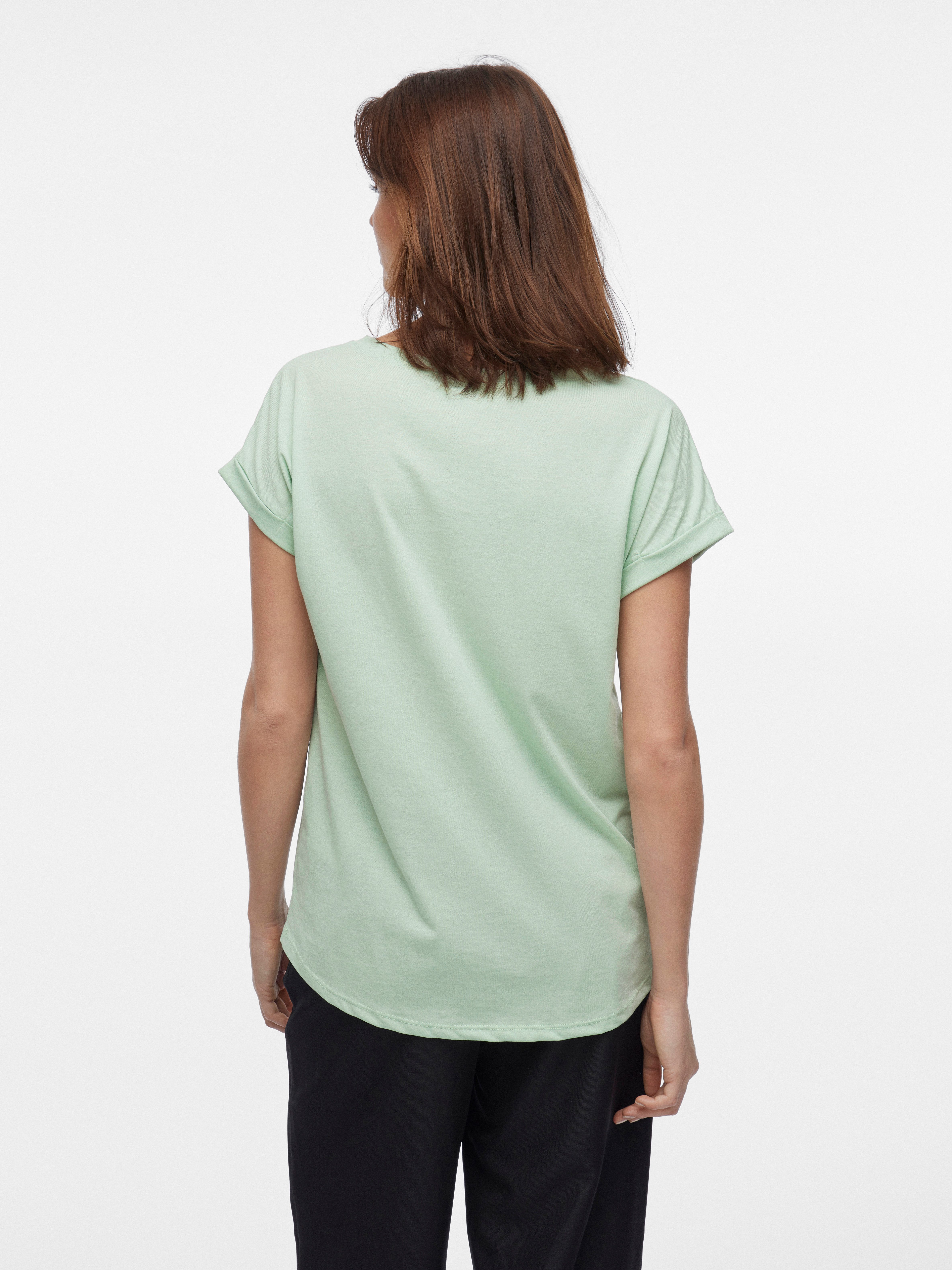 Vila Shirt met ronde hals VIDREAMERS NEW PURE T-SHIRT SU-NOOS Basic dames T-shirt met ronde hals en omgeslagen mouwen