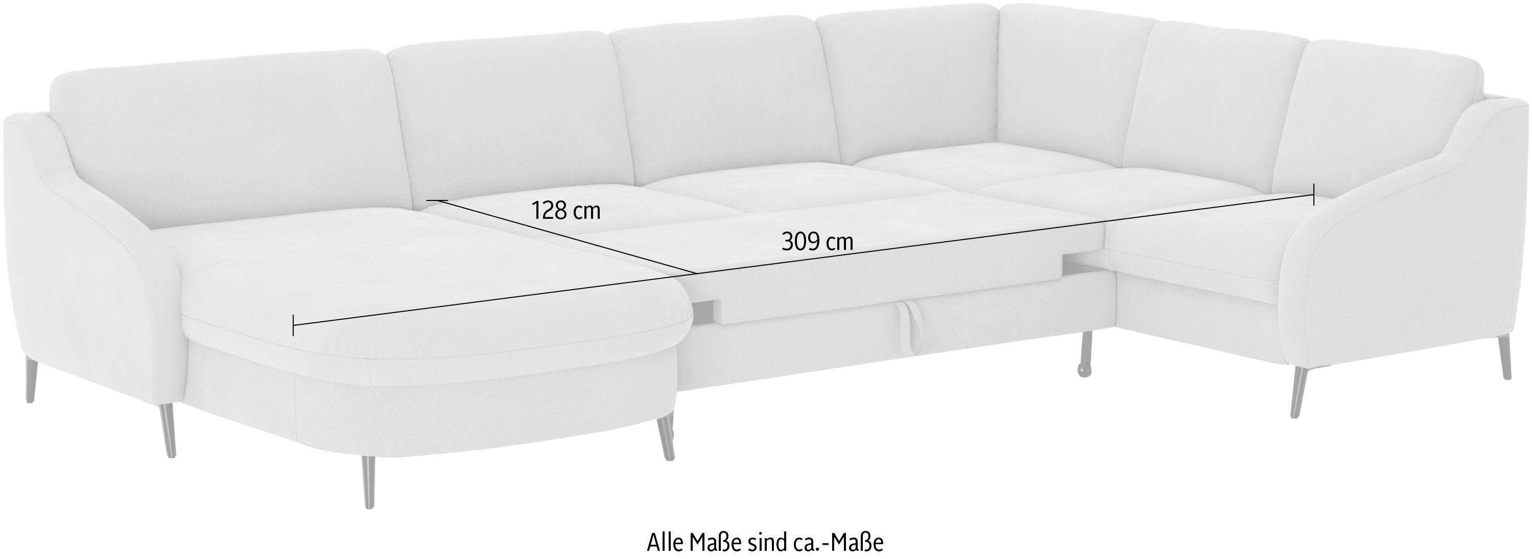 sit&more Zithoek Soul U-model optioneel met bedfunctie en bedlade of lade