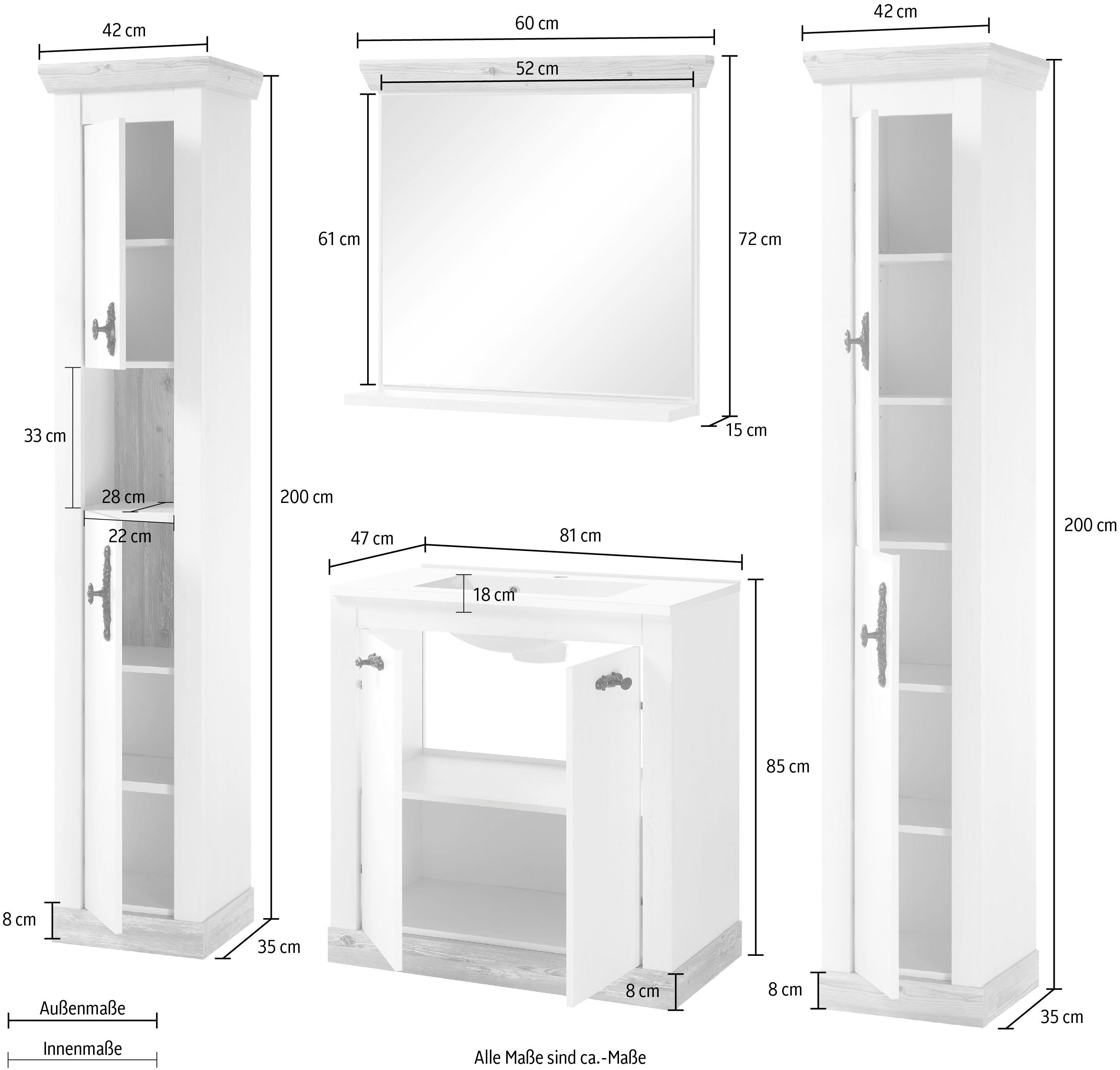 Home affaire Badkamerserie Florenz, badkamer in landhuisstijl, 4-delig badkamer (4-delig)