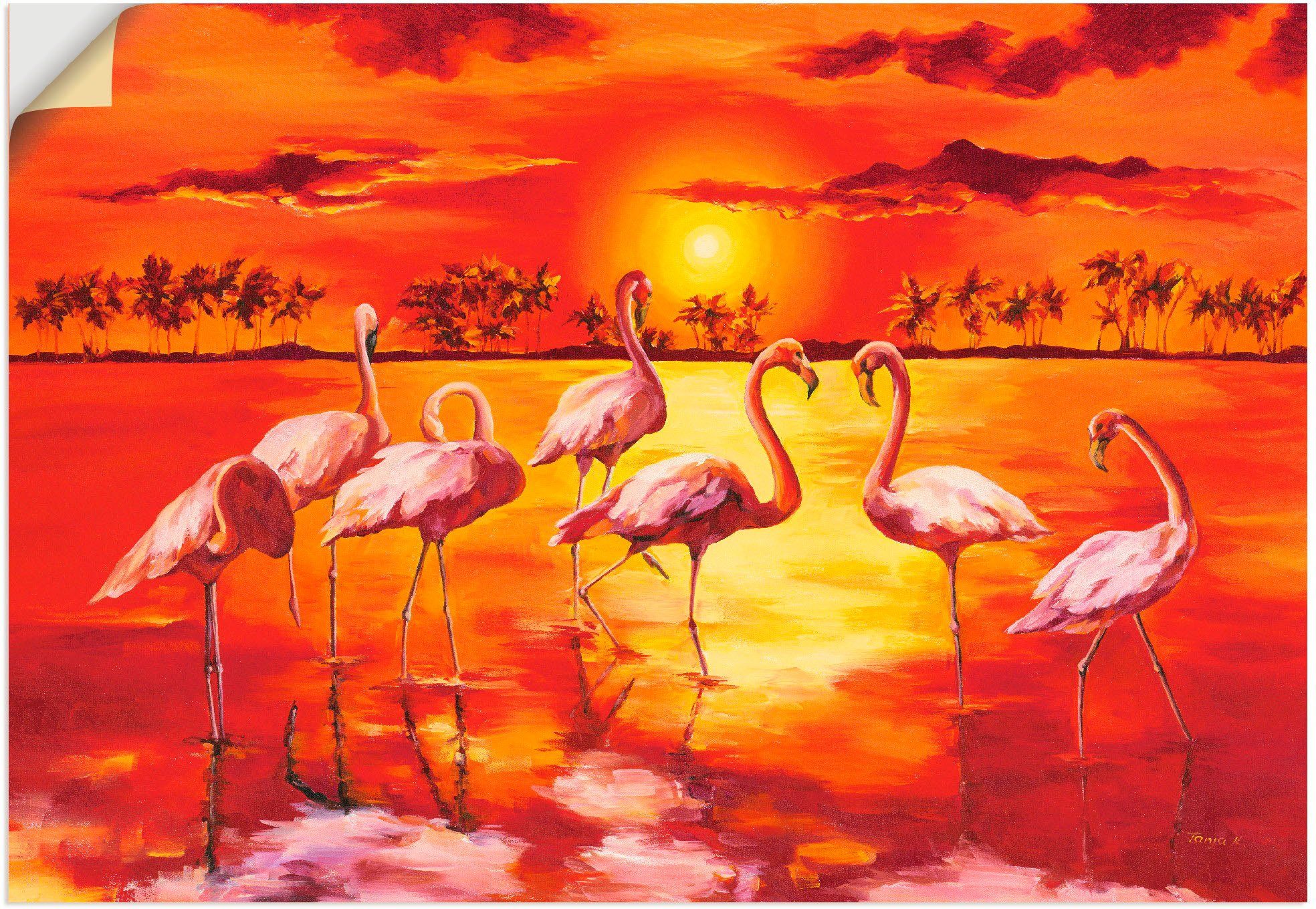 Artland Artprint Flamingo's in vele afmetingen & productsoorten - artprint van aluminium / artprint voor buiten, artprint op linnen, poster, muursticker / wandfolie ook geschikt vo