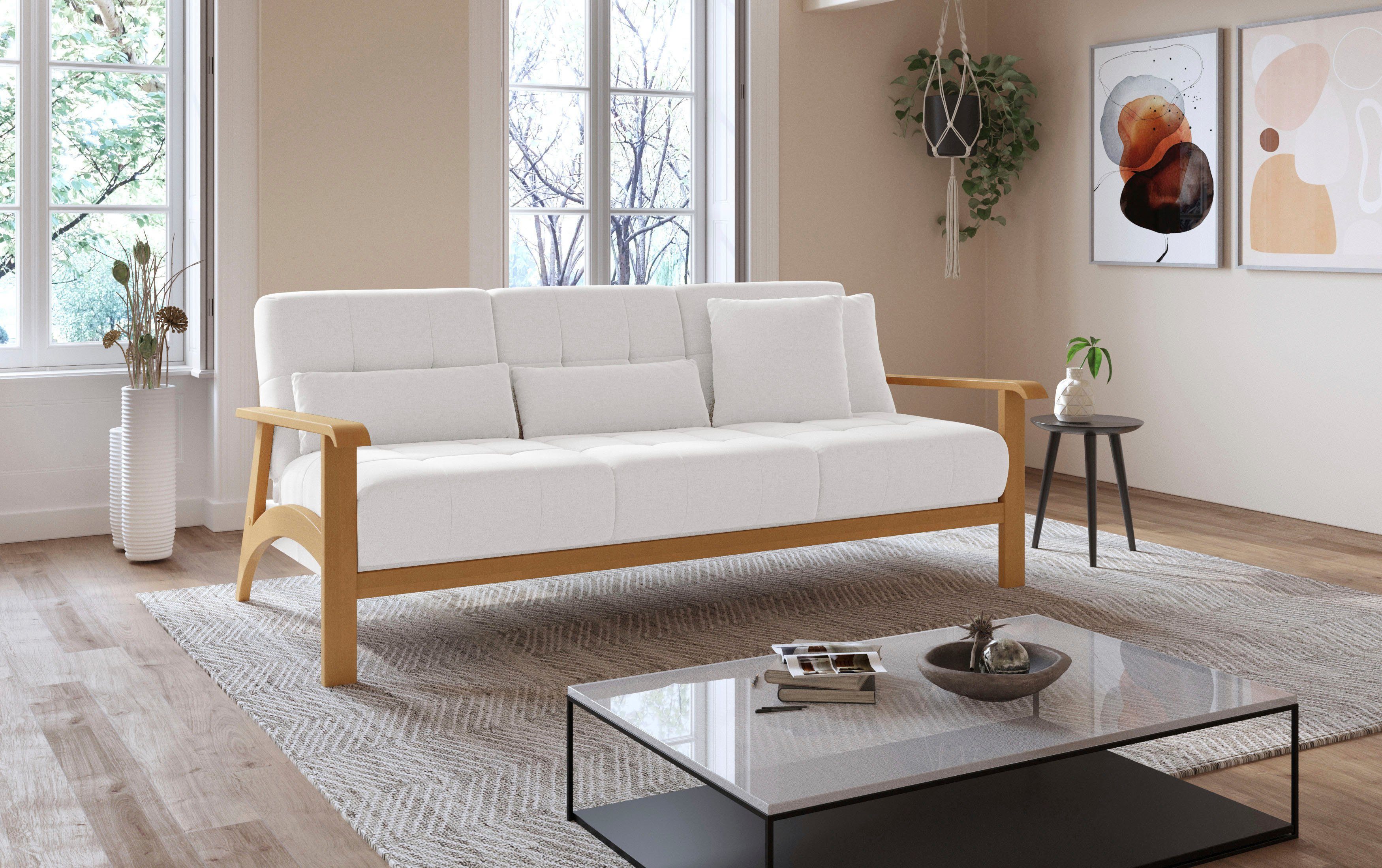 sit&more 3-zitsbank Billund Armleuningen van eikenkleurig beukenhout, verschillende bekledingen en kleuren