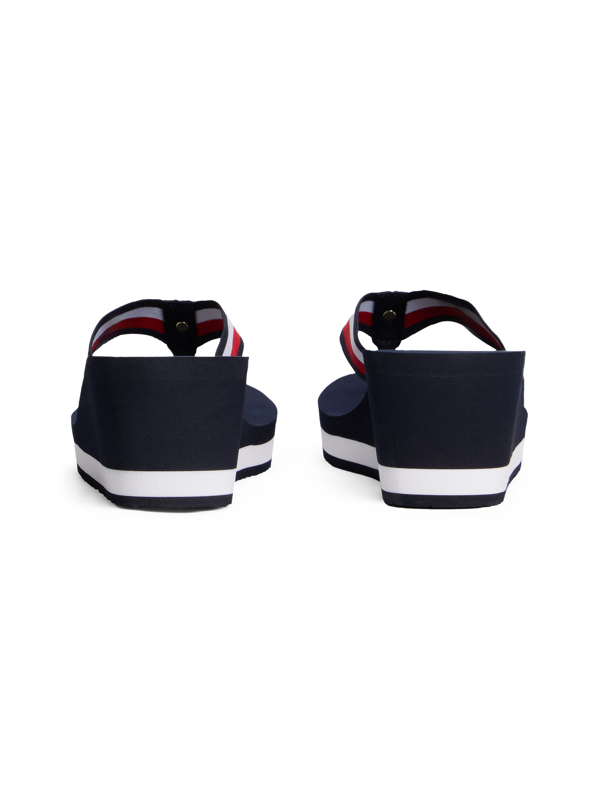 Tommy Hilfiger Dianets TH CORPORATE WEDGE BEACH SANDAL , wig hak, zomerschoen, teenslipper met gestreepte bandages