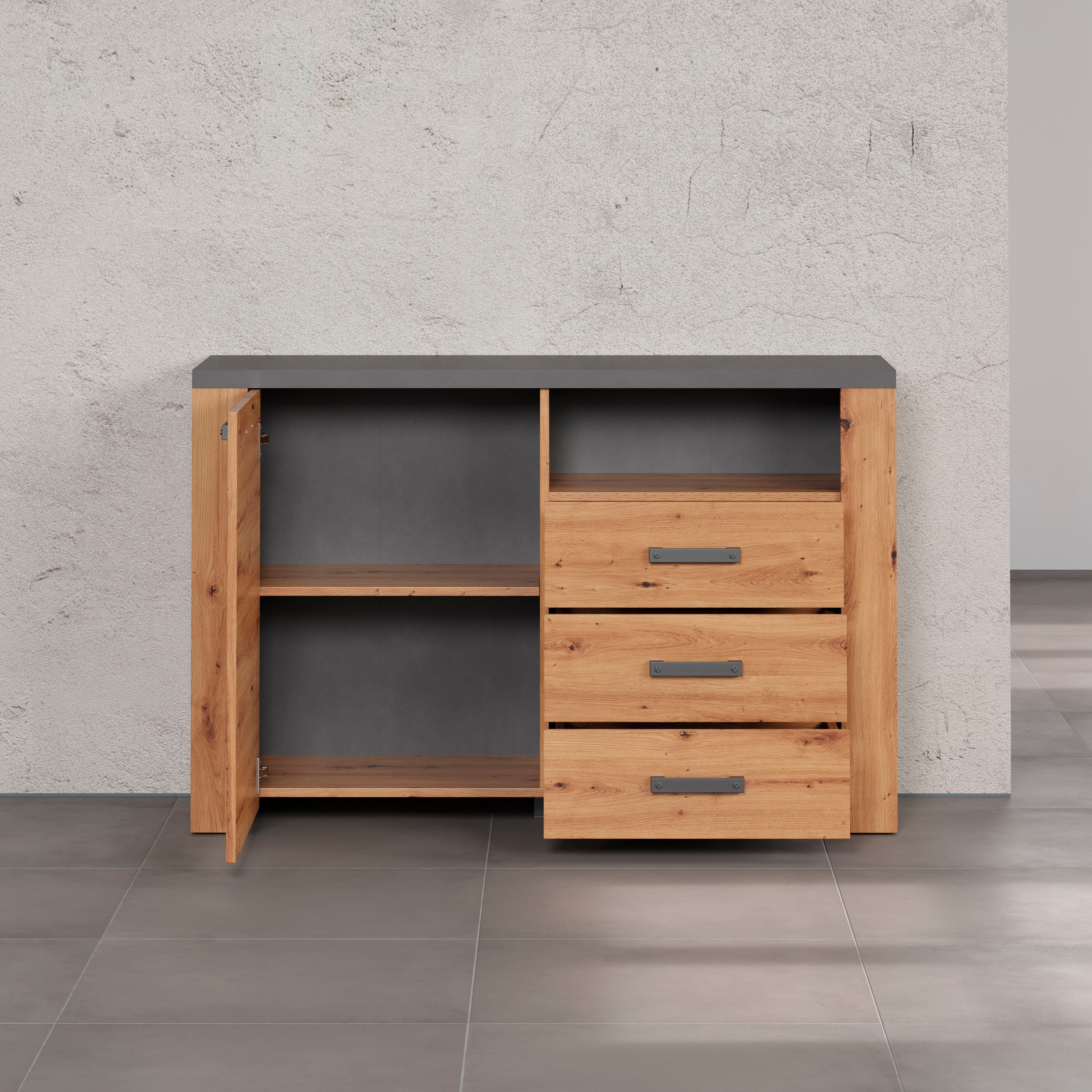 Home affaire Dressoir Ambres Commode in echt houtlook, Afmetingen BxH: 127x83 cm, Eik (1 stuk)