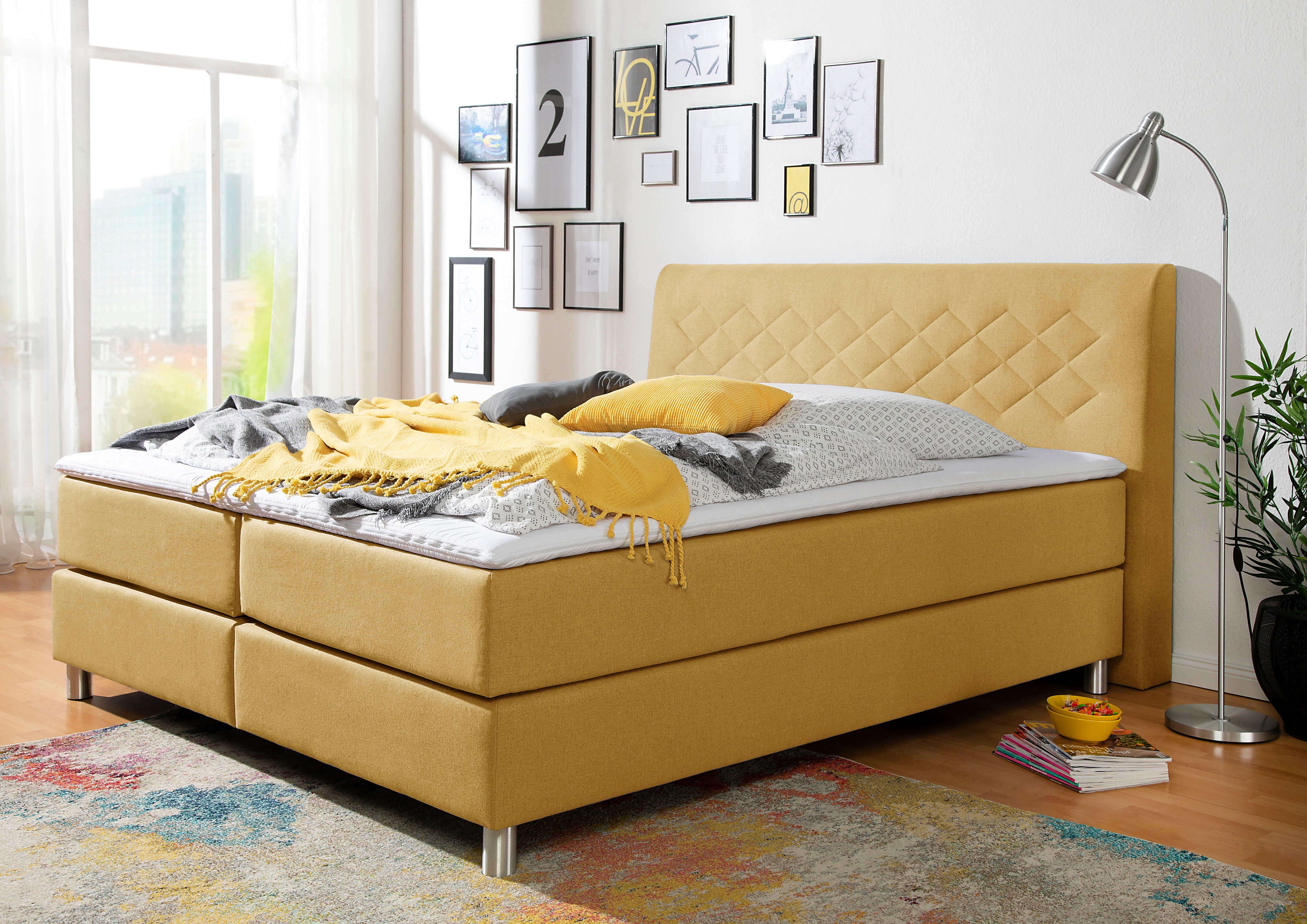 INOSIGN Boxspring Parla incl. topmatras, 4 kleuren in 4 breedten, 2 hardheden, 3 matrassoorten boxsprings geel