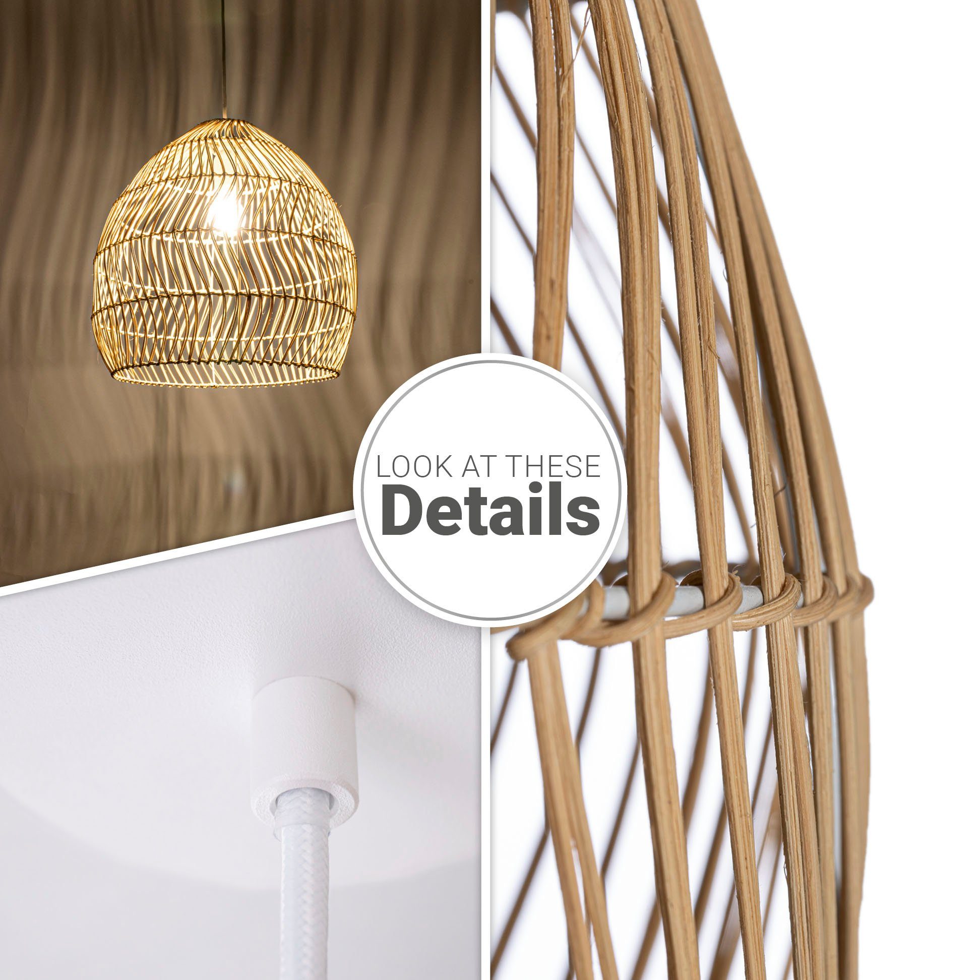 Paco Home Hanglamp ORNA Pendellamp rattan mand Boho modern eetkamerlamp natuurlijk vintage E27