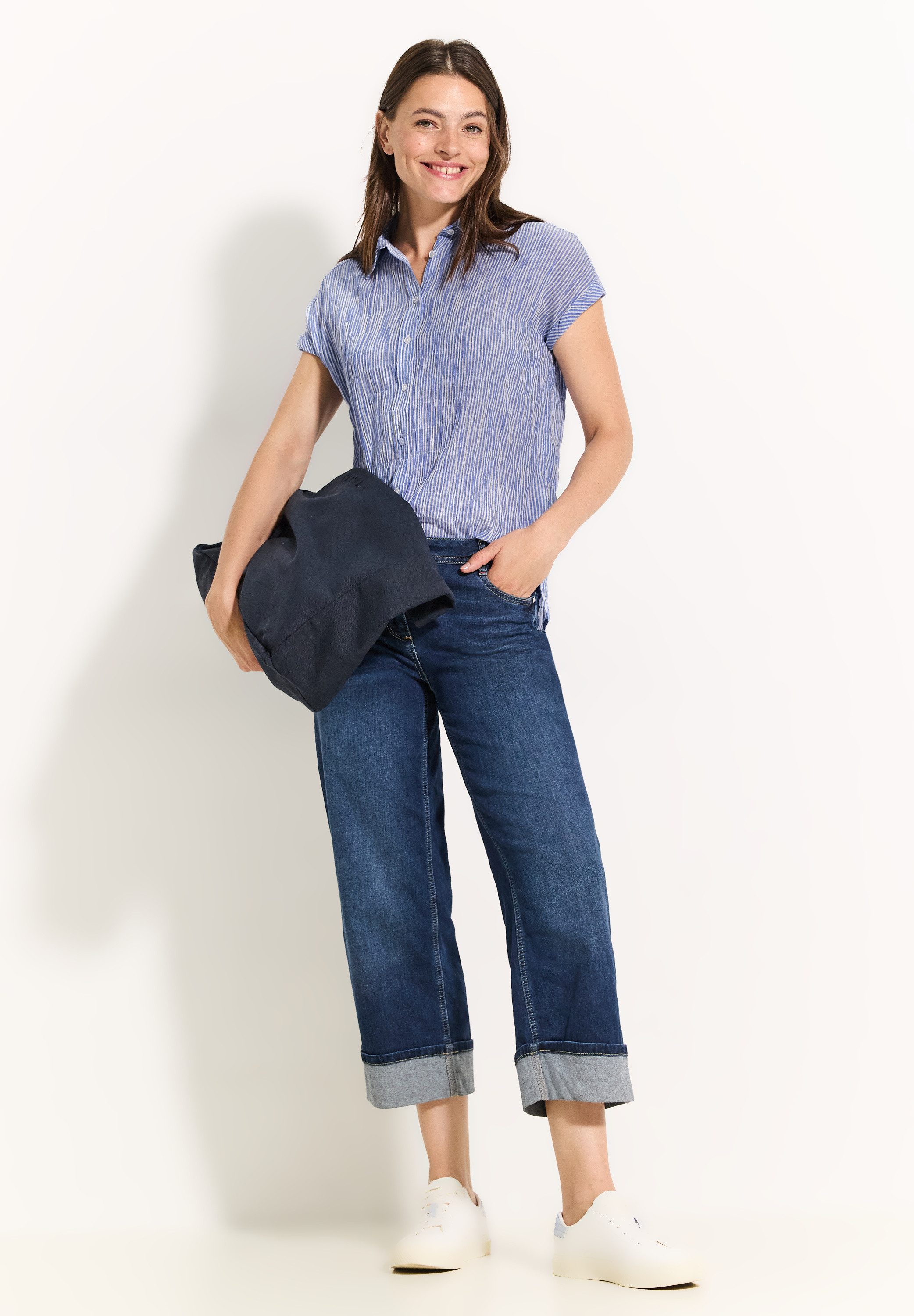 Cecil Blouse met korte mouwen in gekreukte look