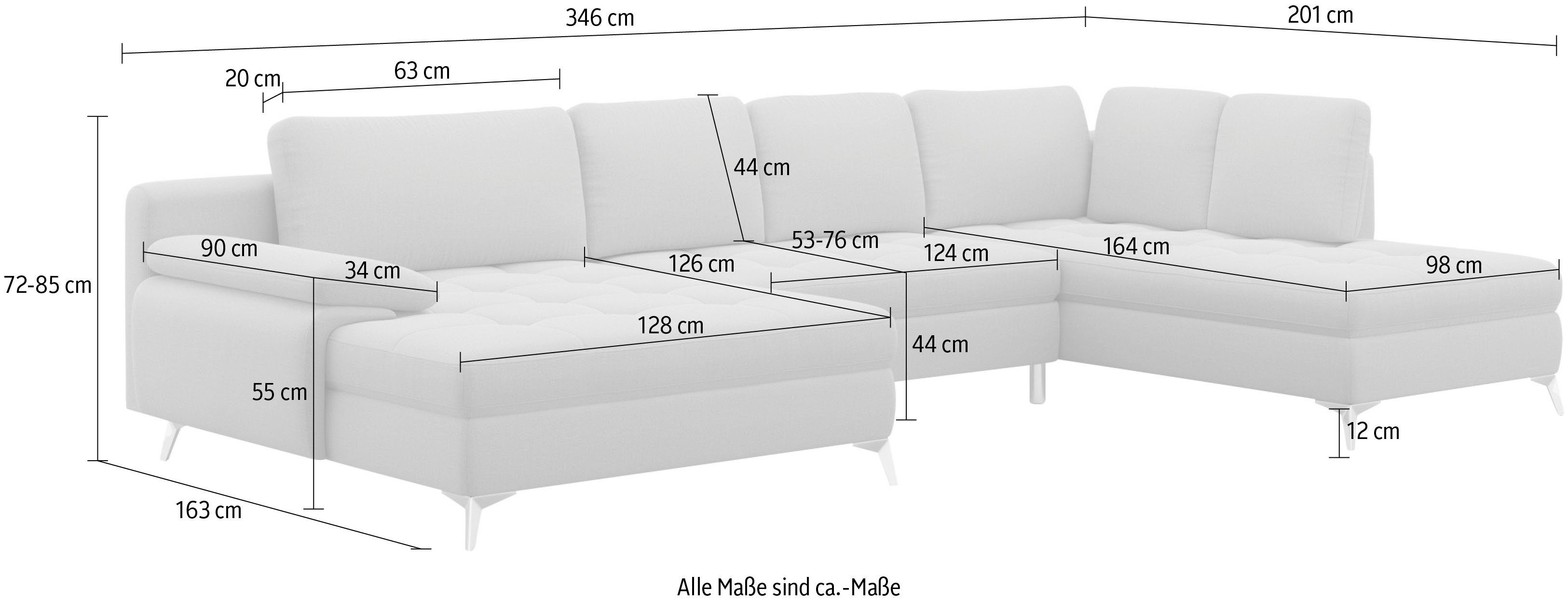 sit&more Zithoek Latigo U-vorm met mega-récamier, naar keuze met slaapfunctie en bedkist