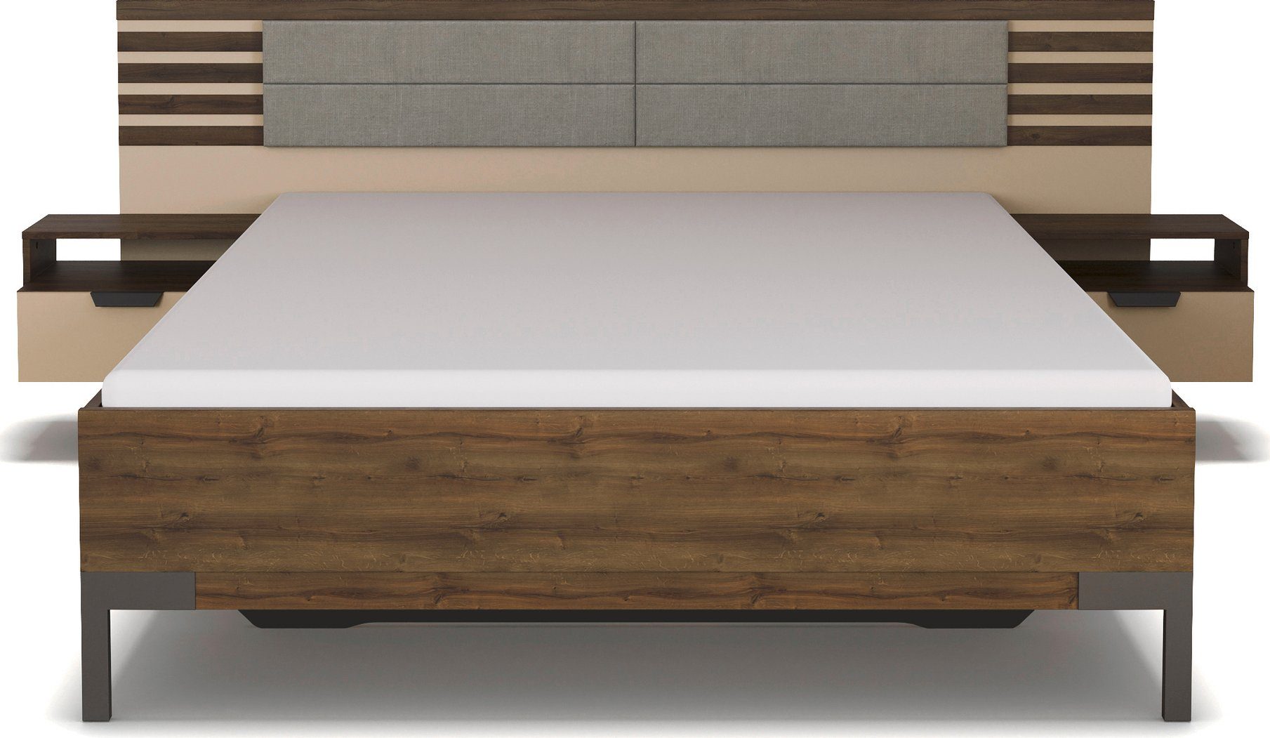 rauch Ledikant Bed Tweepersoons Futonbed BAREA met hangende nachtkastjes en hoofdbord met gestoffeerd kussen