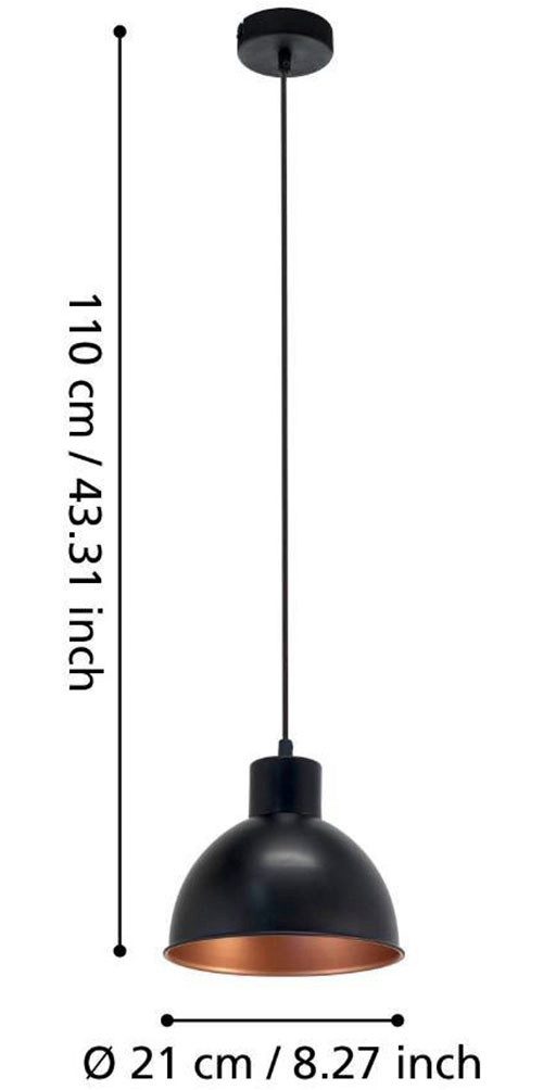 EGLO Hanglamp TRURO 1 hanglamp, eettafellamp, staal, zwart, koper, E27 Vintage hanglamp, Industrial, retro hanglamp, fitting: E27
