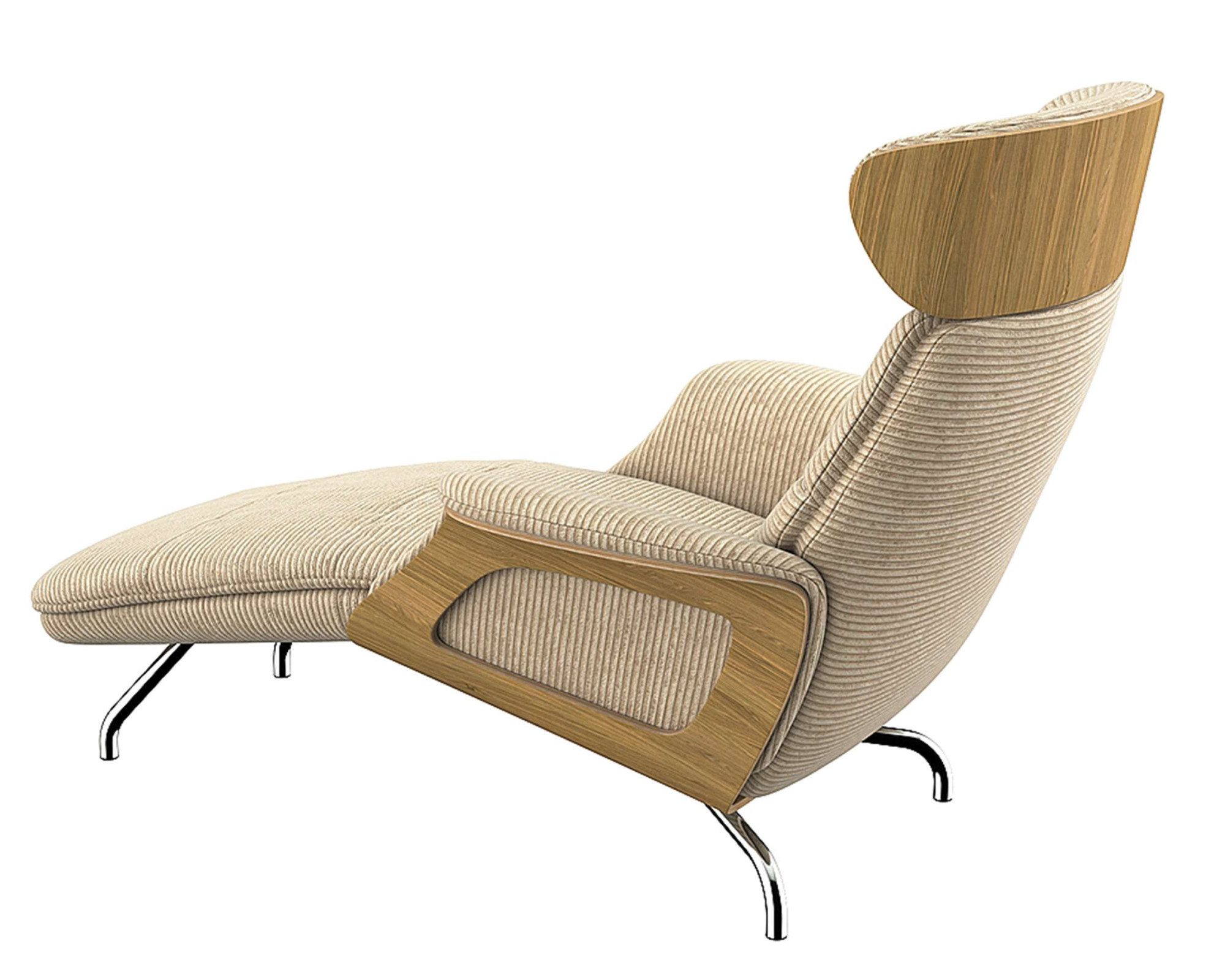 FLEXLUX Loungestoel Clement chaise longue, relaxstoel, ligstoel Rug- en hoofdsteunverstelling, armleuning, geolied eiken, voet van aluminium