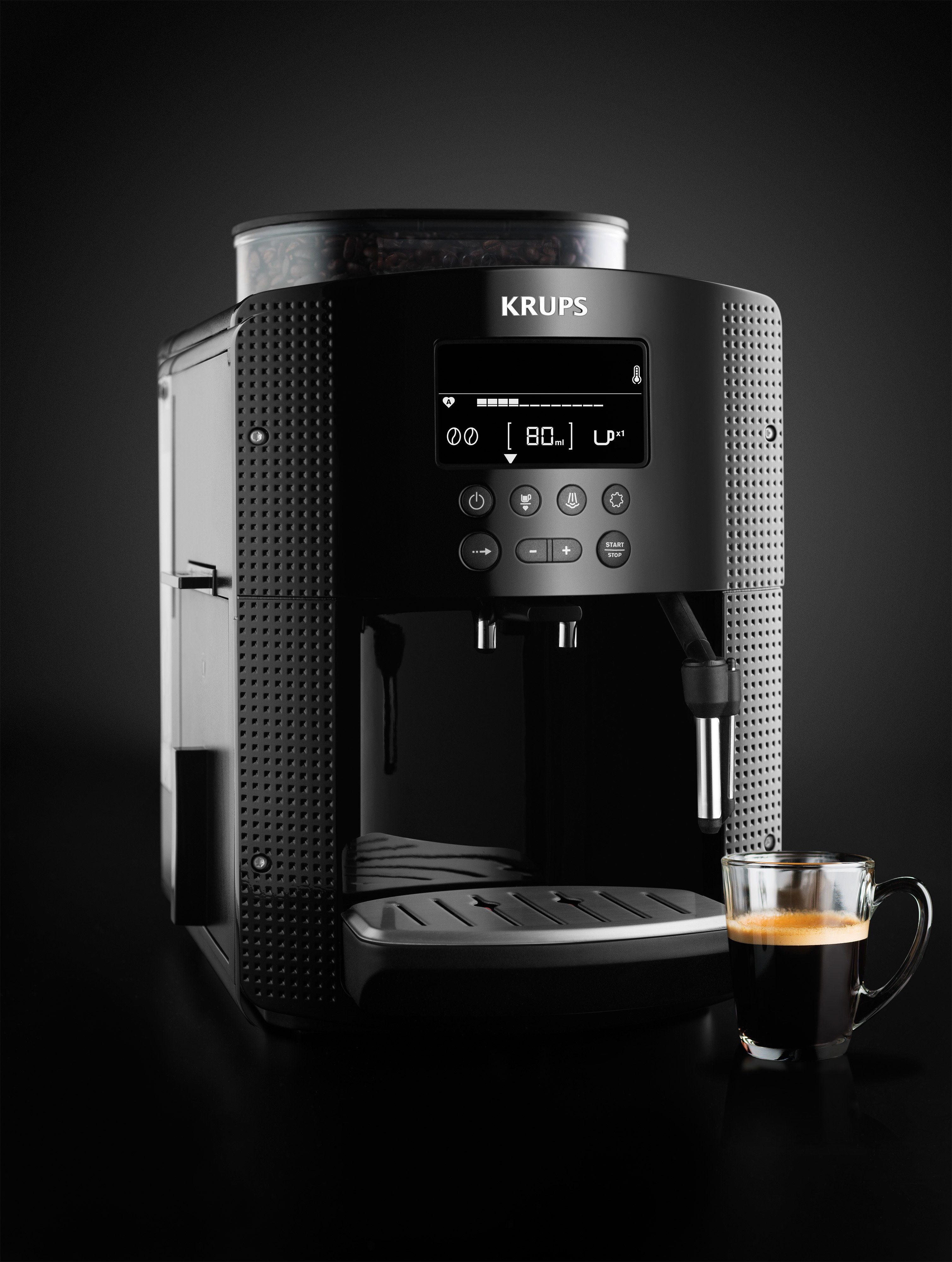 Krups Volautomatisch koffiezetapparaat EA8150, Arabica display, lcd-display, geheugenmodus, stoomtuit voor cappuccino