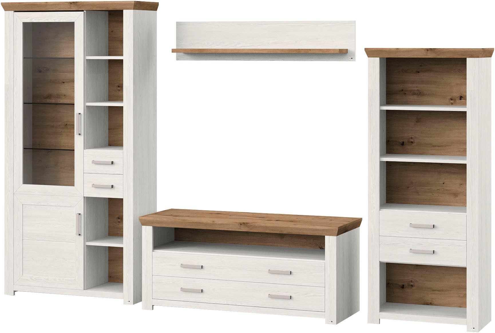set one by Musterring Wandmeubel York Combinatie met 4 delen, in 3 kleurvarianten, totale breedte 340 cm (4-delig)