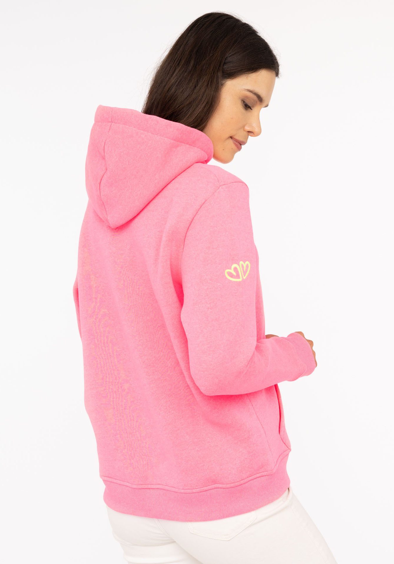 Zwillingsherz Hoodie GOOD VIBES met goede vibes, harten op de arm en kleurrijke borduursel