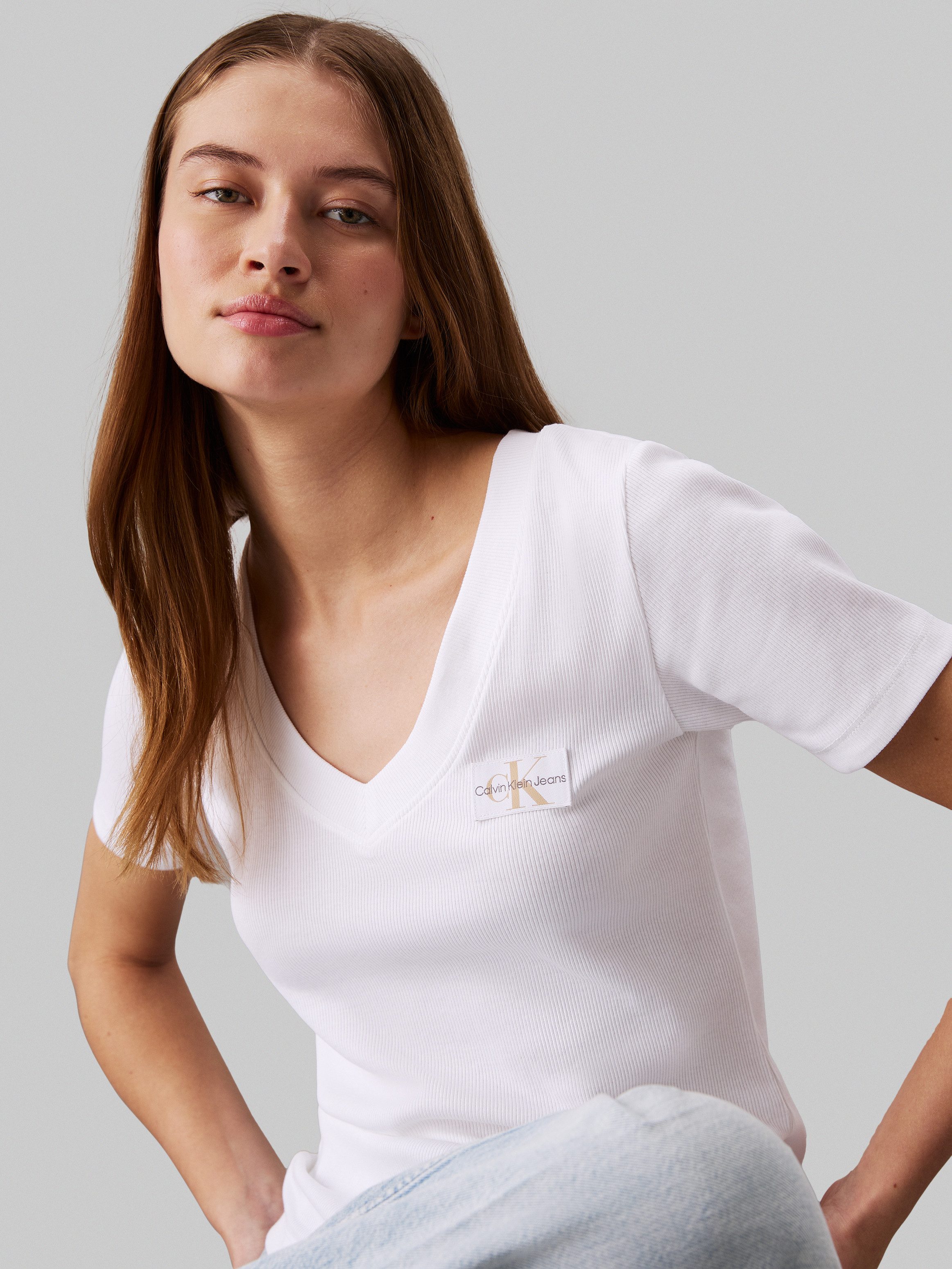 Calvin Klein T-shirt WOVEN LABEL RIB V-NECK TEE