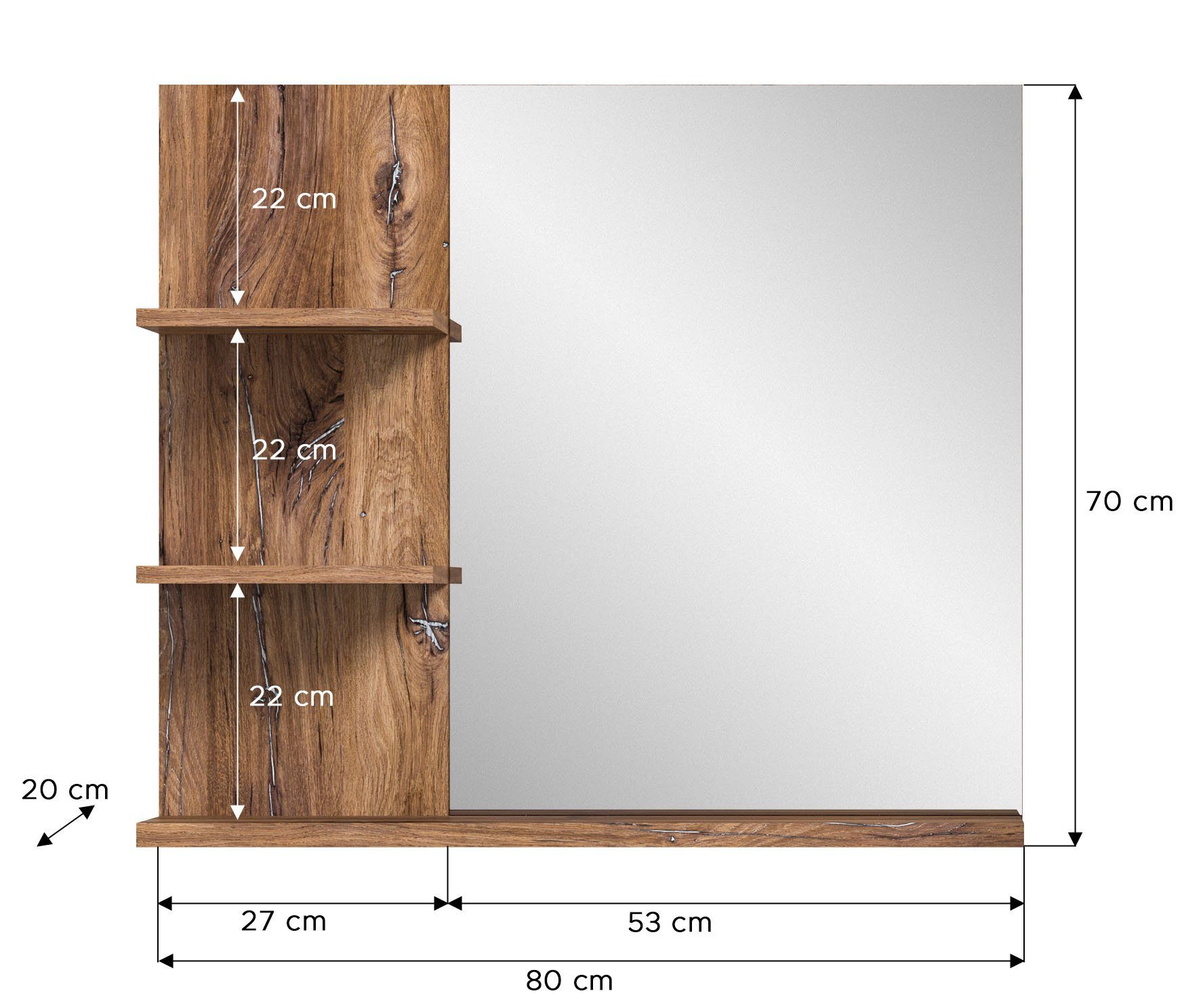 welltime Spiegel Agen, Breedte 80 cm, 3 legplanken, hoogwaardig spiegelglas (1 stuk)