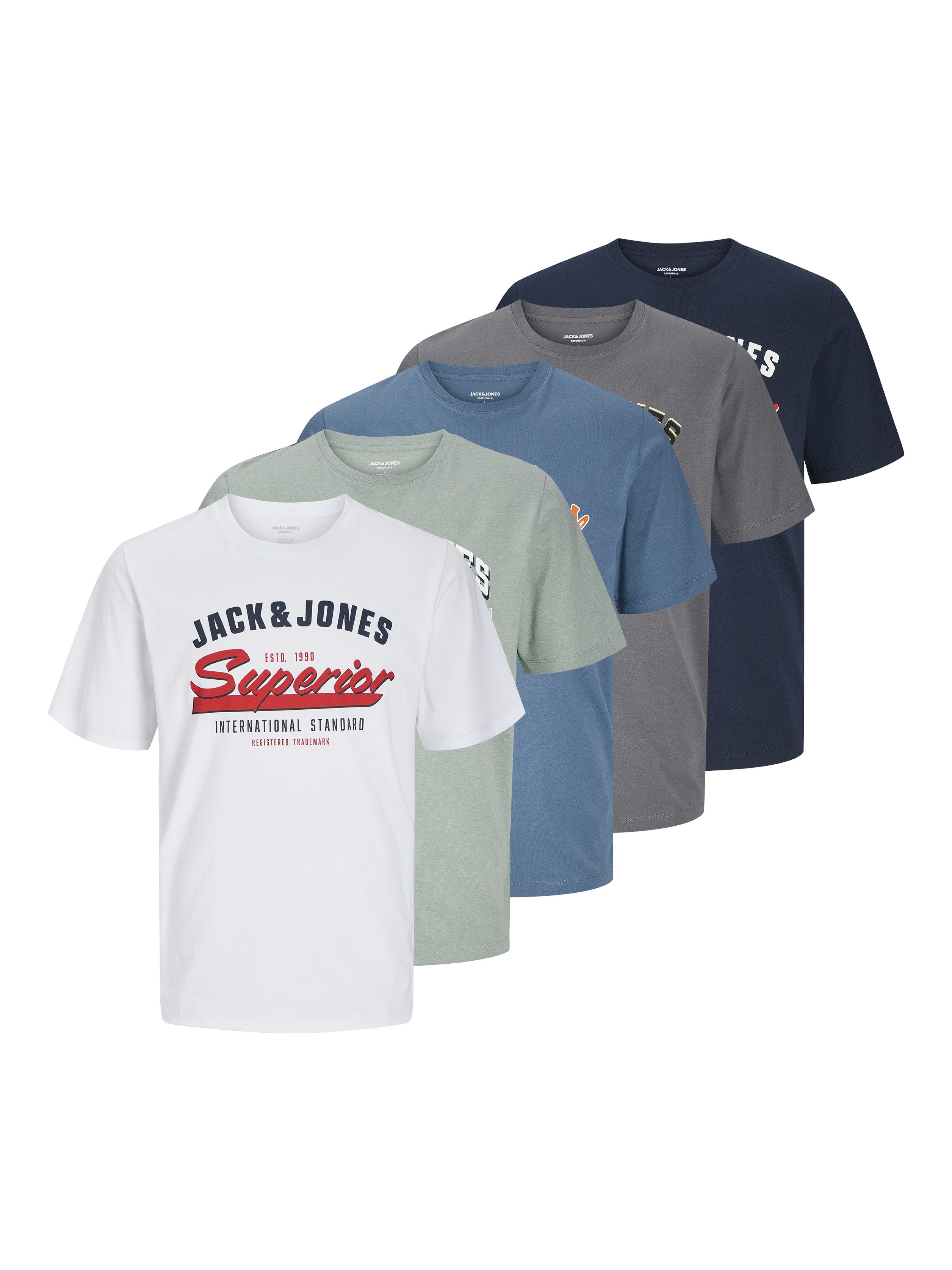 Jack & Jones PlusSize Shirt met ronde hals (5-delig)