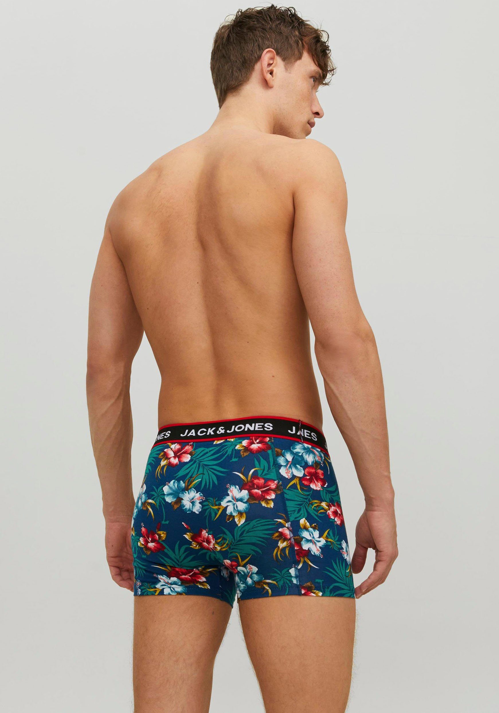Jack & Jones Trunk JACFLOWER met bloemenprint en elastische band bedrukt, modieus, nauwsluitend, katoenmix, boorden (set, 3 stuks)