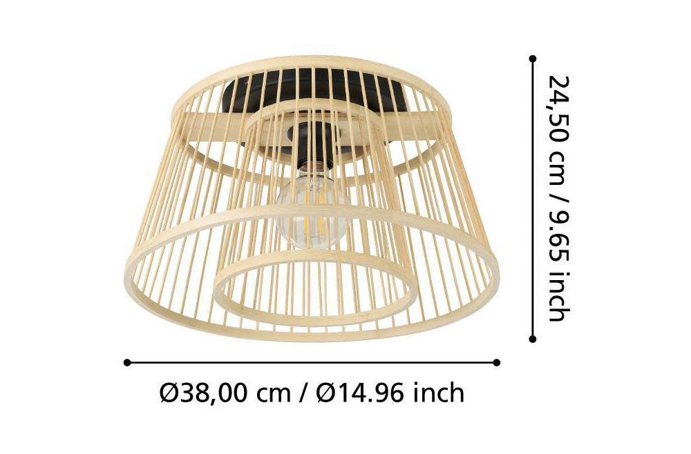 EGLO Plafondlamp HYKEHAM Plafondlamp, bamboe, boho, hout en metaal in zwart, E27 fitting (1 stuk)