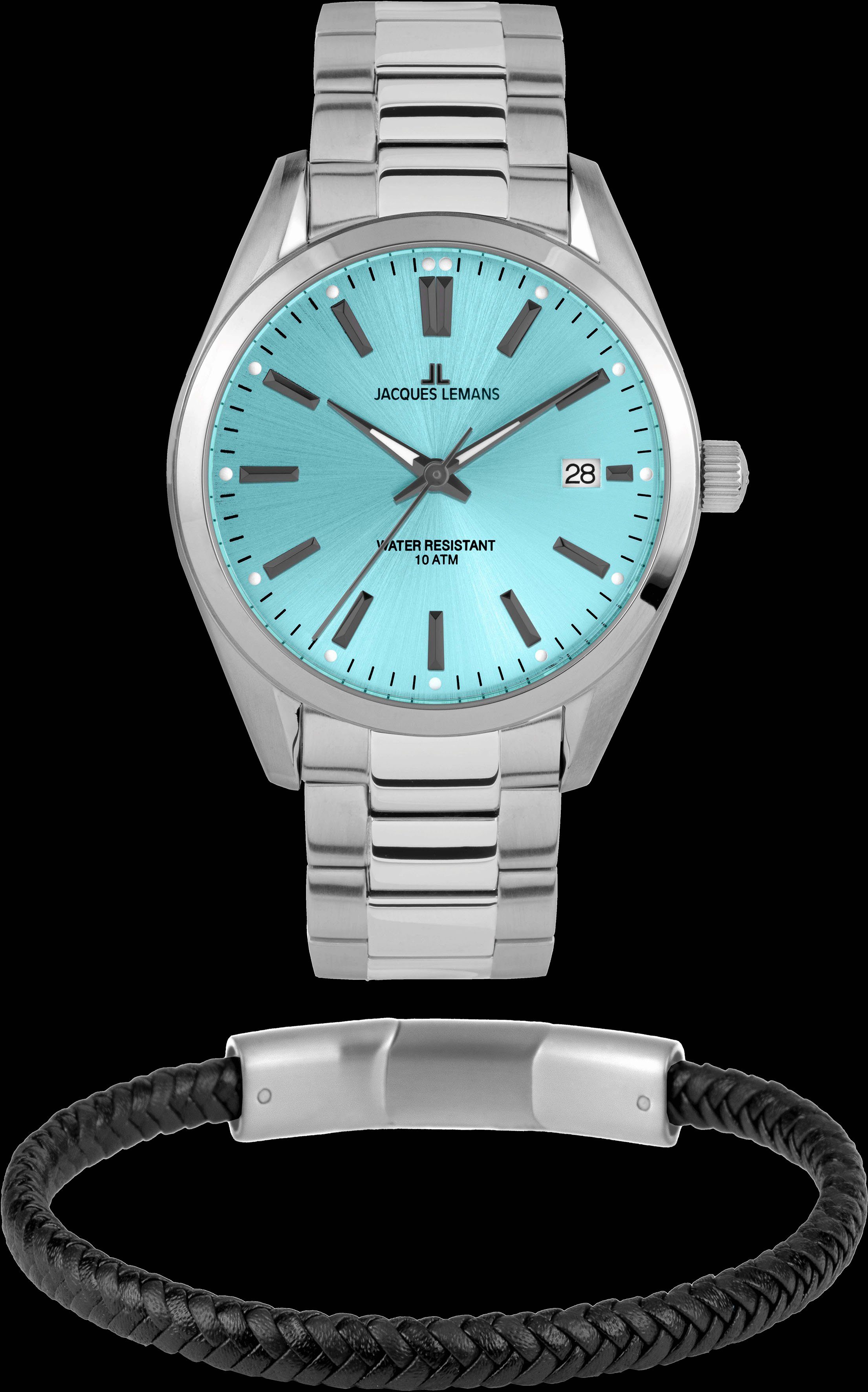 Jacques Lemans Kwartshorloge Derby, 1-2143G-SET Horloge, herenhorloge, datum, cadeau-idee, leren band (set, 2-delig, Horloge met armband) heren