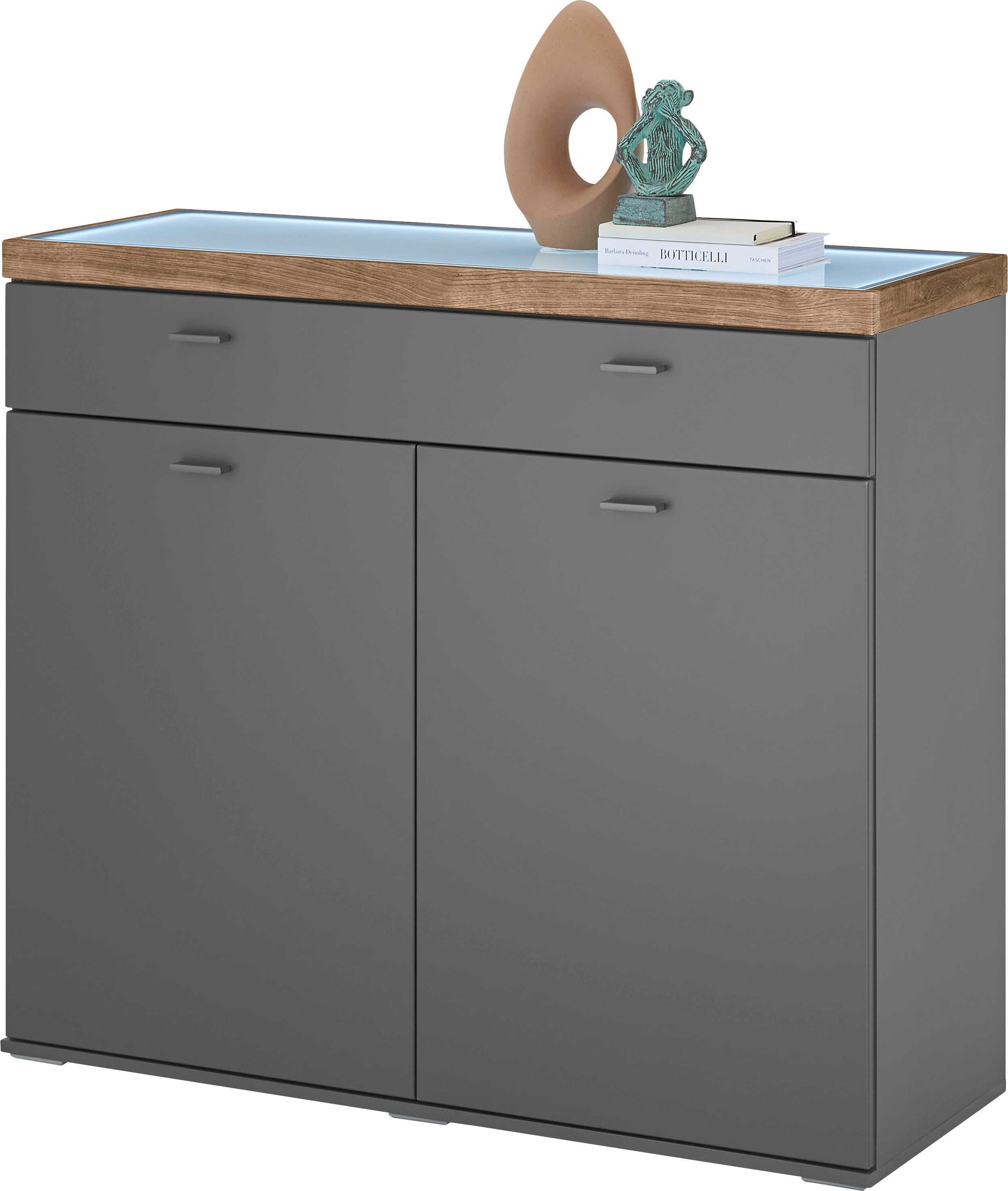 set one by Musterring Dressoir Lancaster Dielen inclusief led-verlichting, met een lade, breedte 121 cm dressoirs grijs