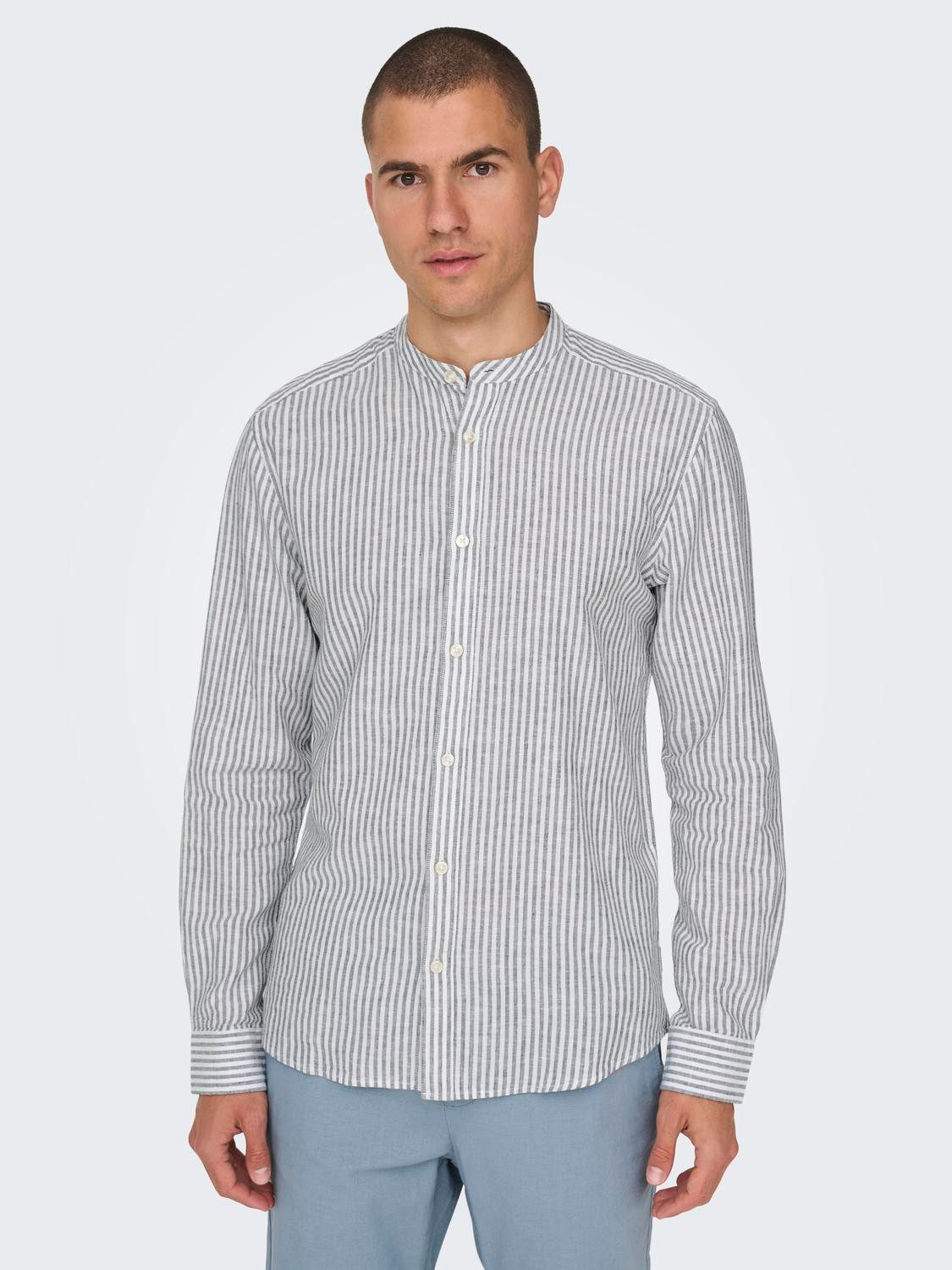 ONLY & SONS Overhemd met lange mouwen ONSCAIDEN LS MAO STRIPE LINEN SHIRT NOOS