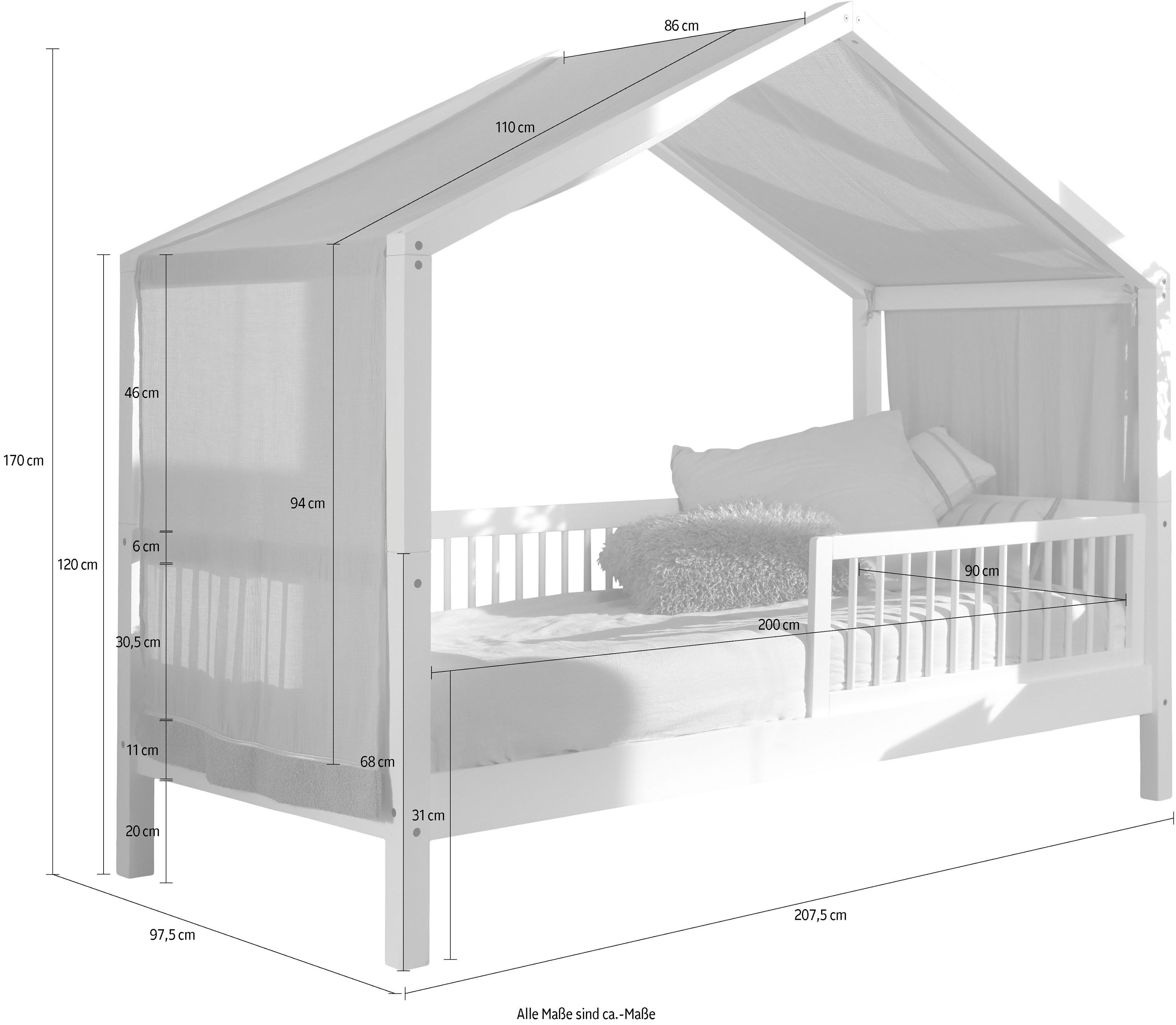Home affaire Huisbed Forrest 90/200 van massief beukenhout, wit met valbeveiliging aan de voorkant