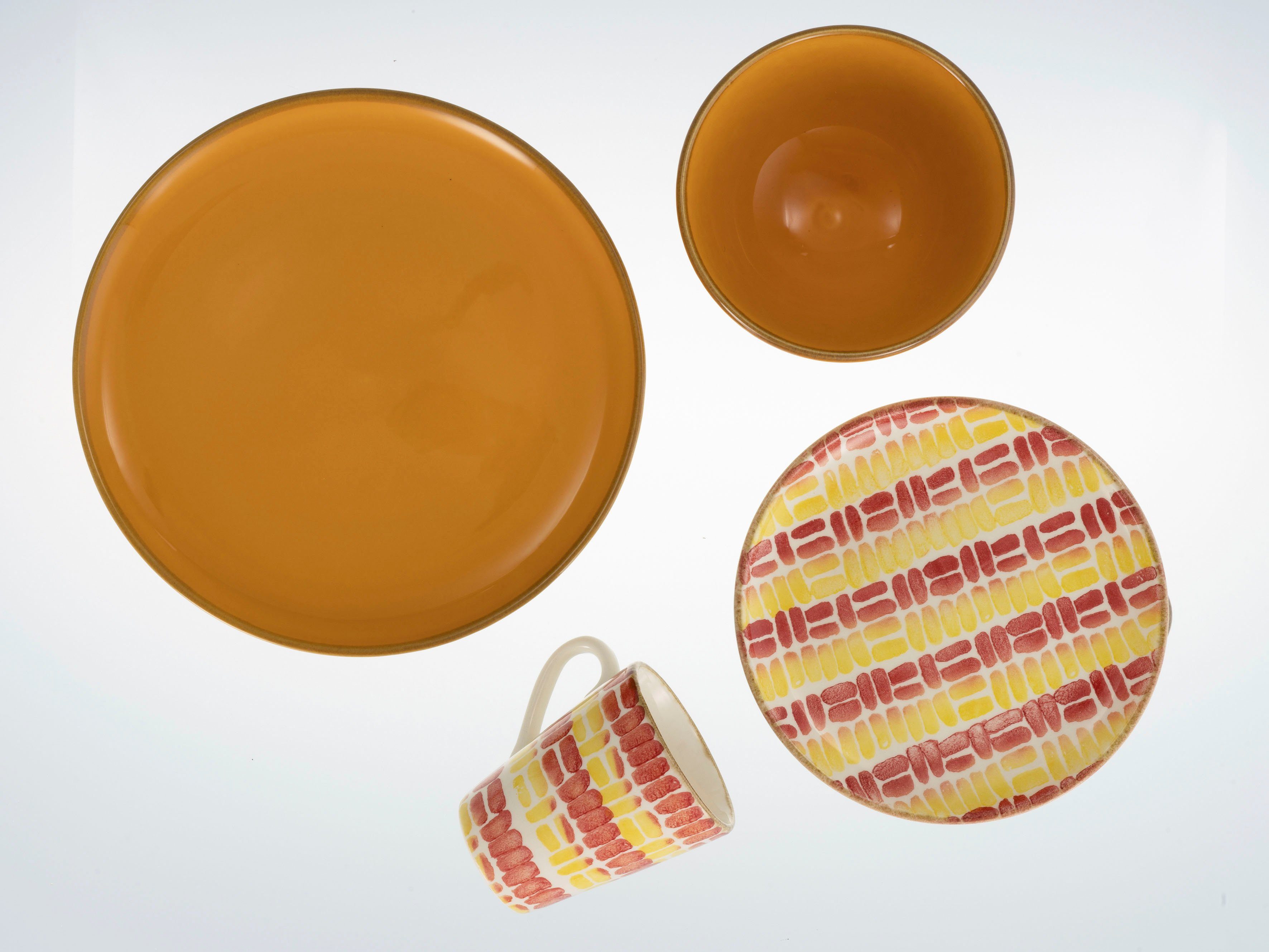 CreaTable Combi-servies Servies-set Marbella Servies, Zuid-Europees decor, Made in Europe, 16 delen, voor 4 personen (set, 16-delig)
