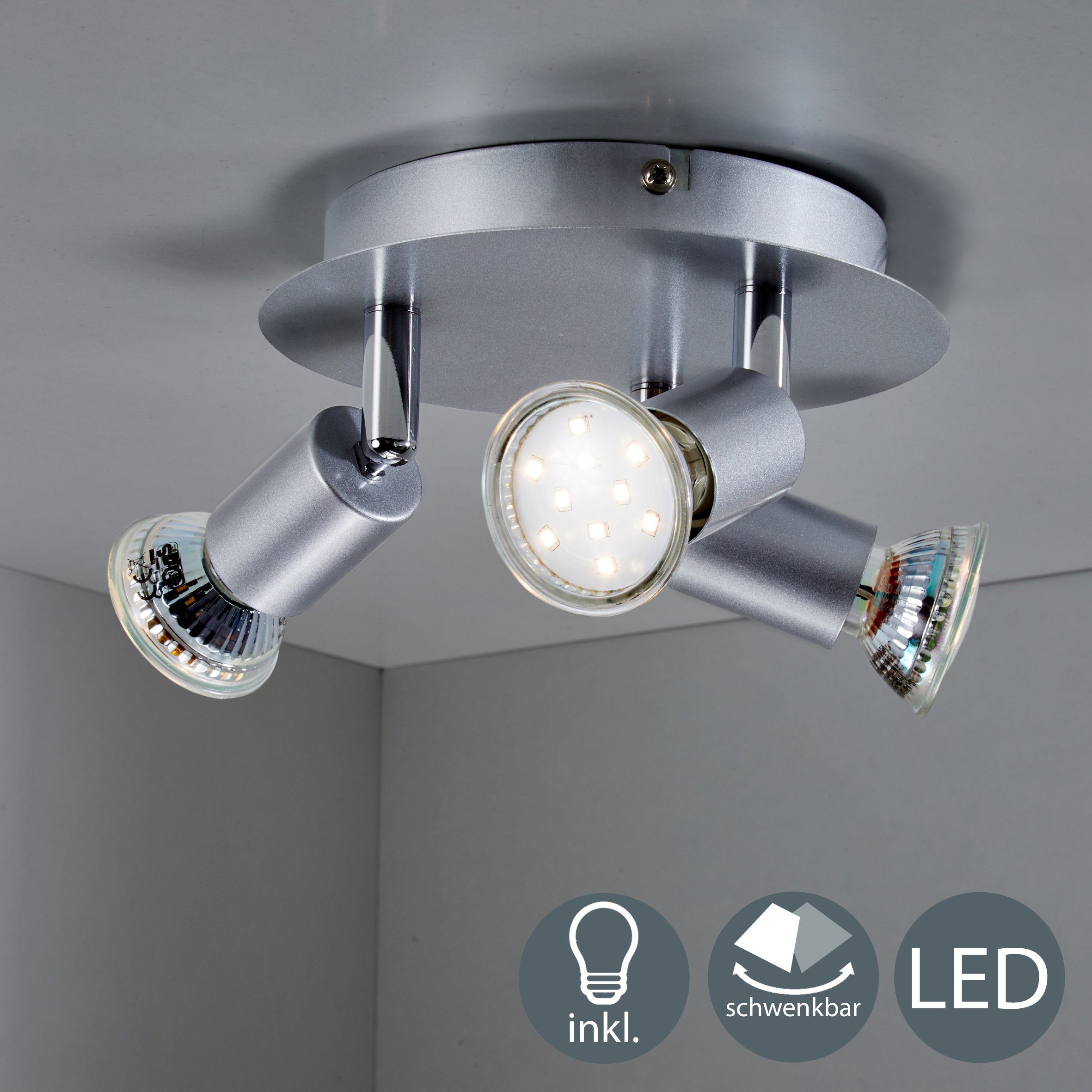 B.K.Licht Ledplafondspots Lunis 3 LED plafondlamp draaibaar, incl. 3W GU10 250LM GU10 warmwit
