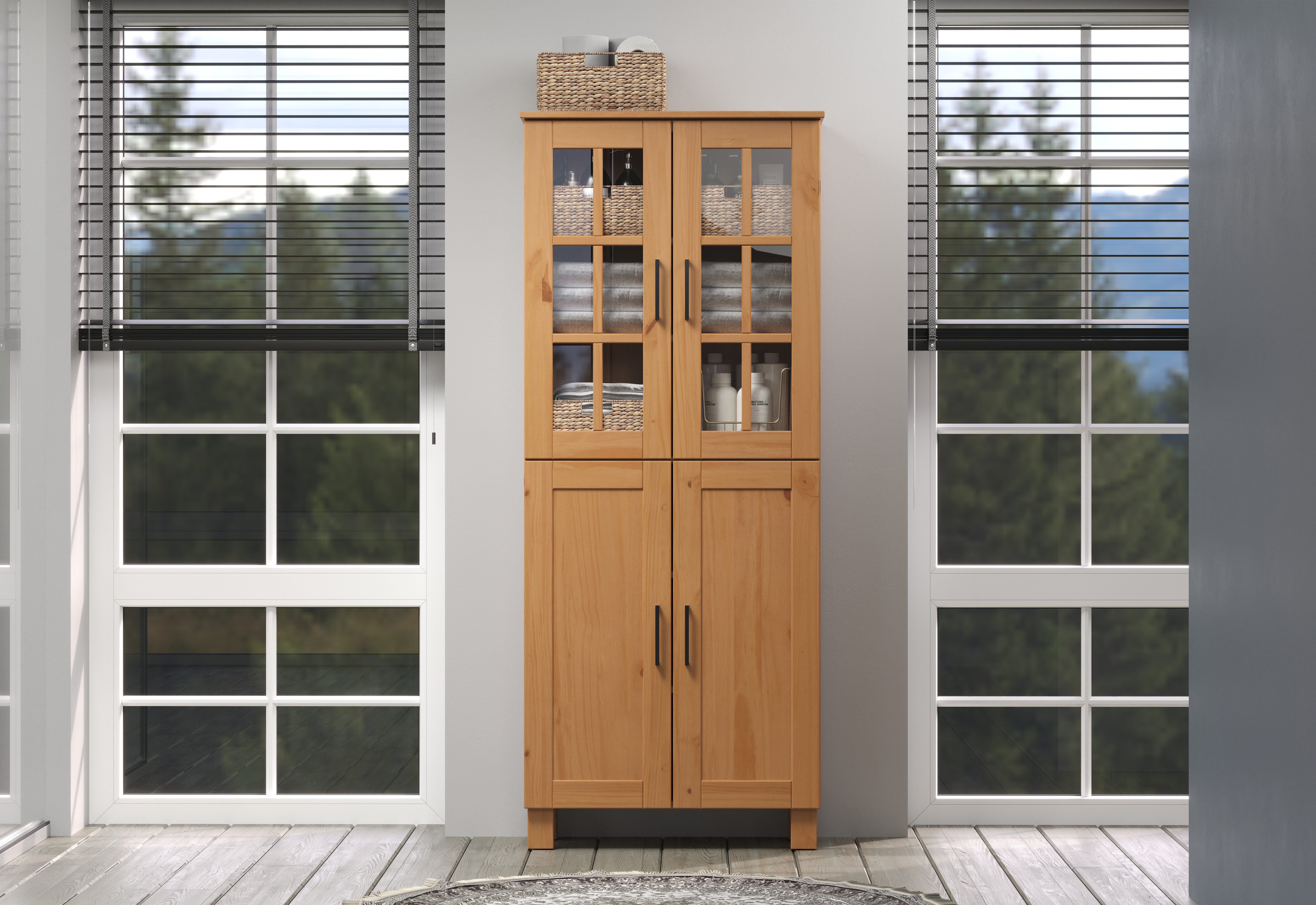 welltime Hoge kast Ulea Brede badkamerkast van massief hout - afmetingen (B/D/H) 70/30/170 cm (1 stuk)