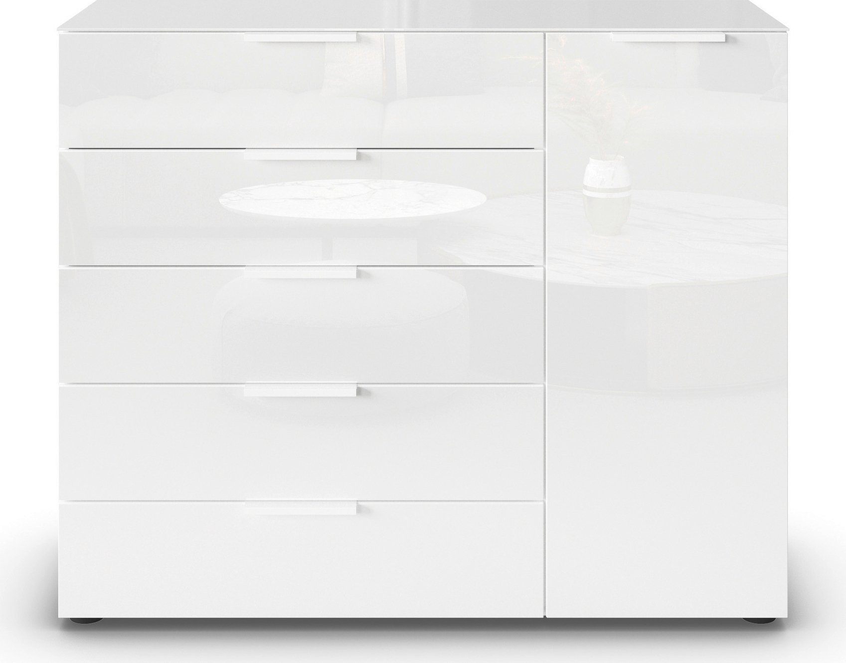 rauch Ladekast Commode deurkast sideboard combikast FLIPP met glasfront 1-deurs, 5 laden, soft-close functie, bovenblad en glazen front