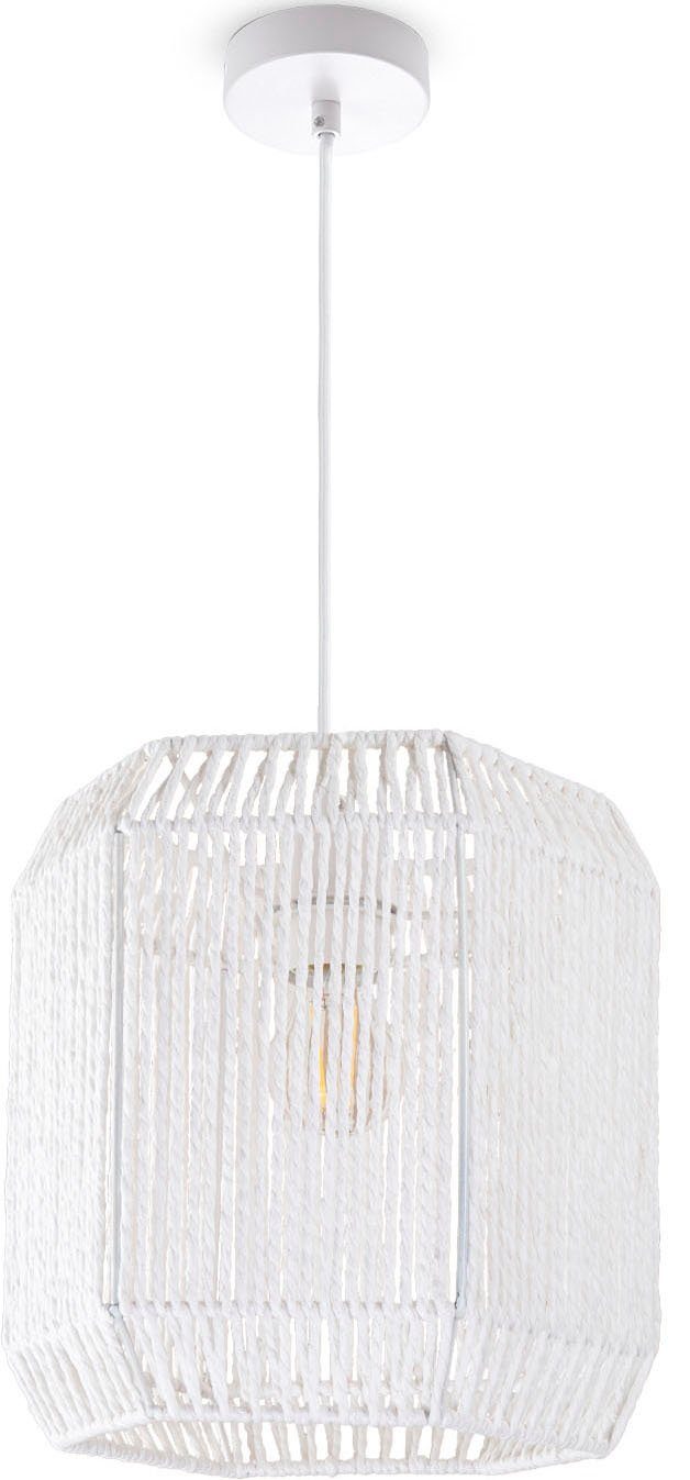 Paco Home Hanglamp Hugo Pepe Woonkamer eetkamer rattan look Boho kap papier zeshoekig