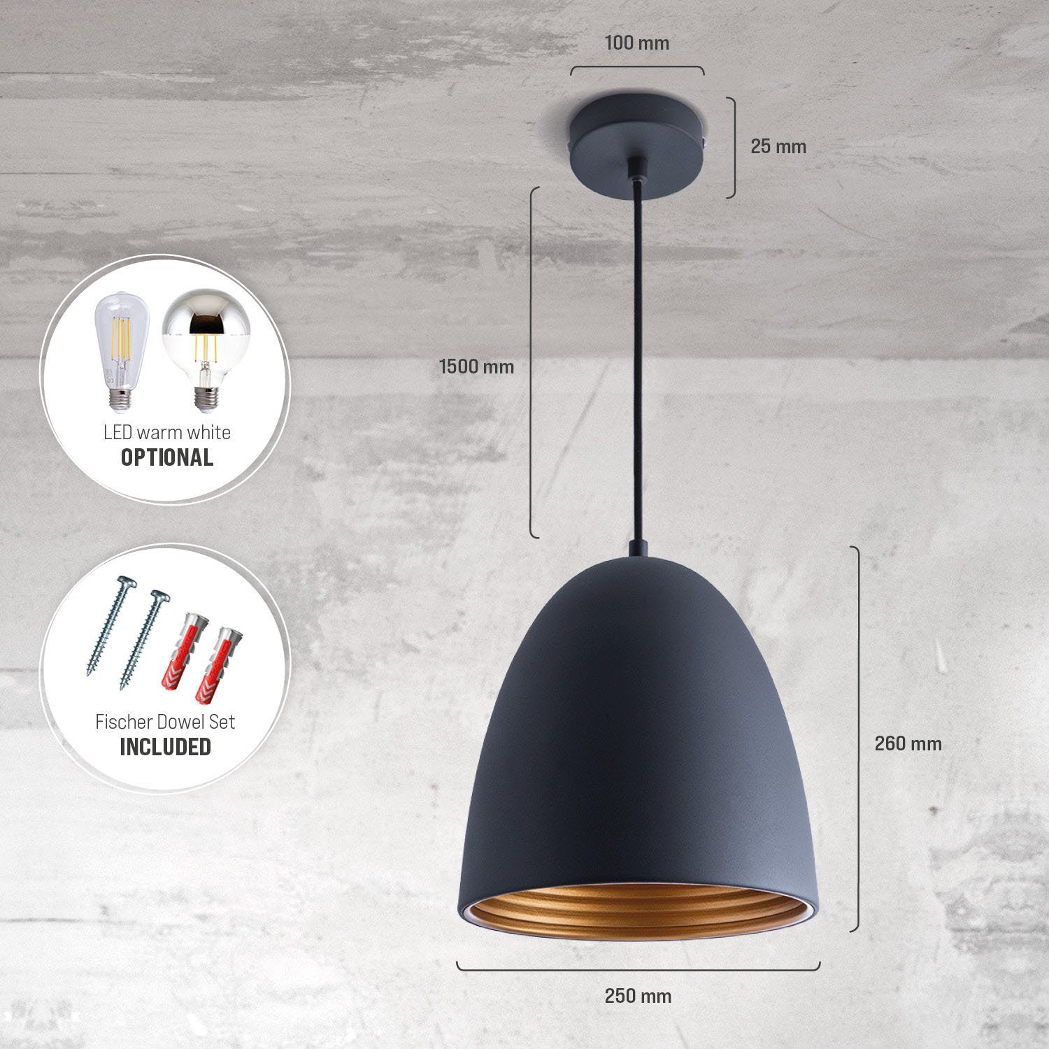 Paco Home Hanglamp JACK Keukenlamp hanglamp eetkamer Eettafellamp binnenin in goudkleur wit