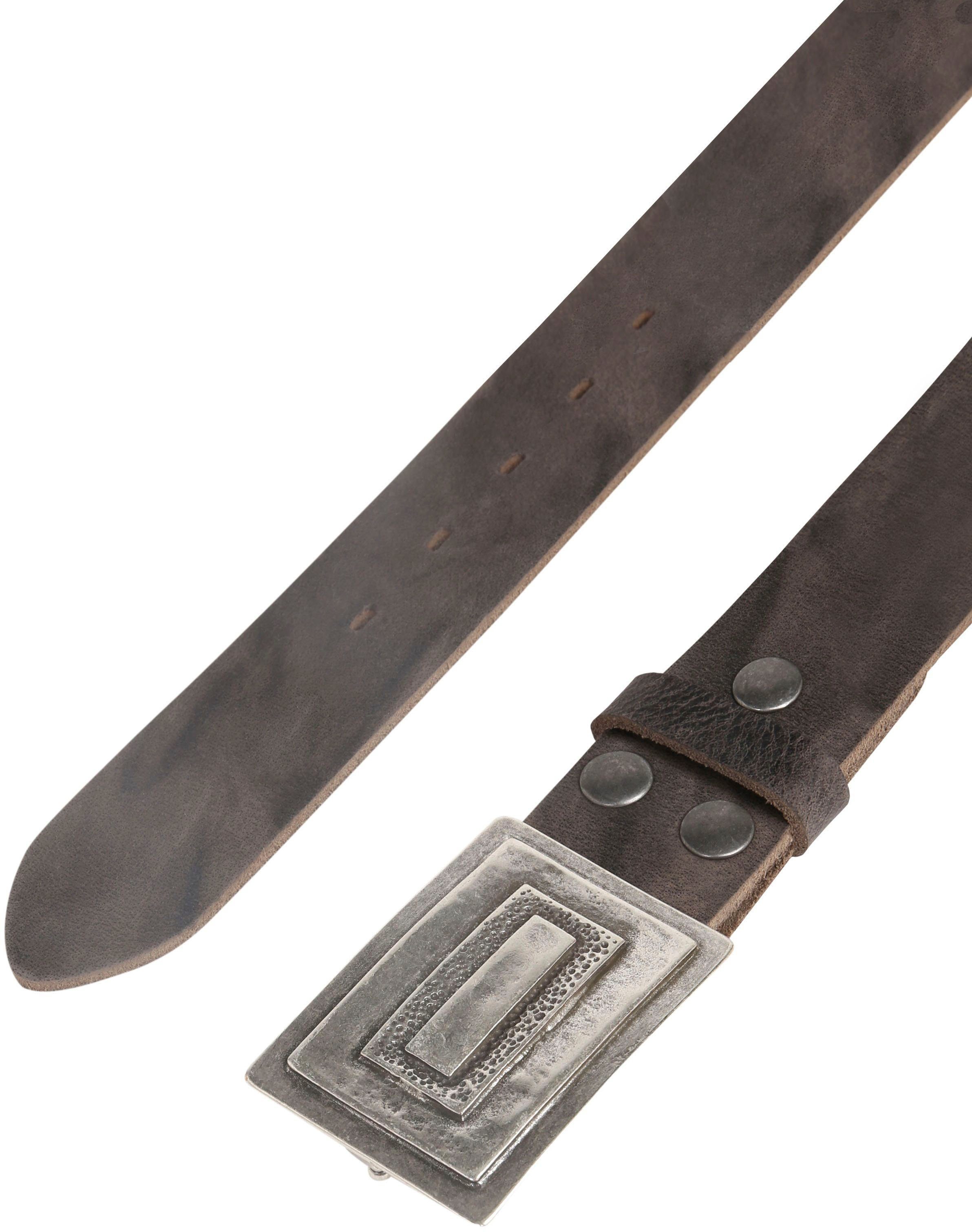 RETTUNGSRING by showroom 019° Leren riem met vierkante gesp in grafische vintage-look