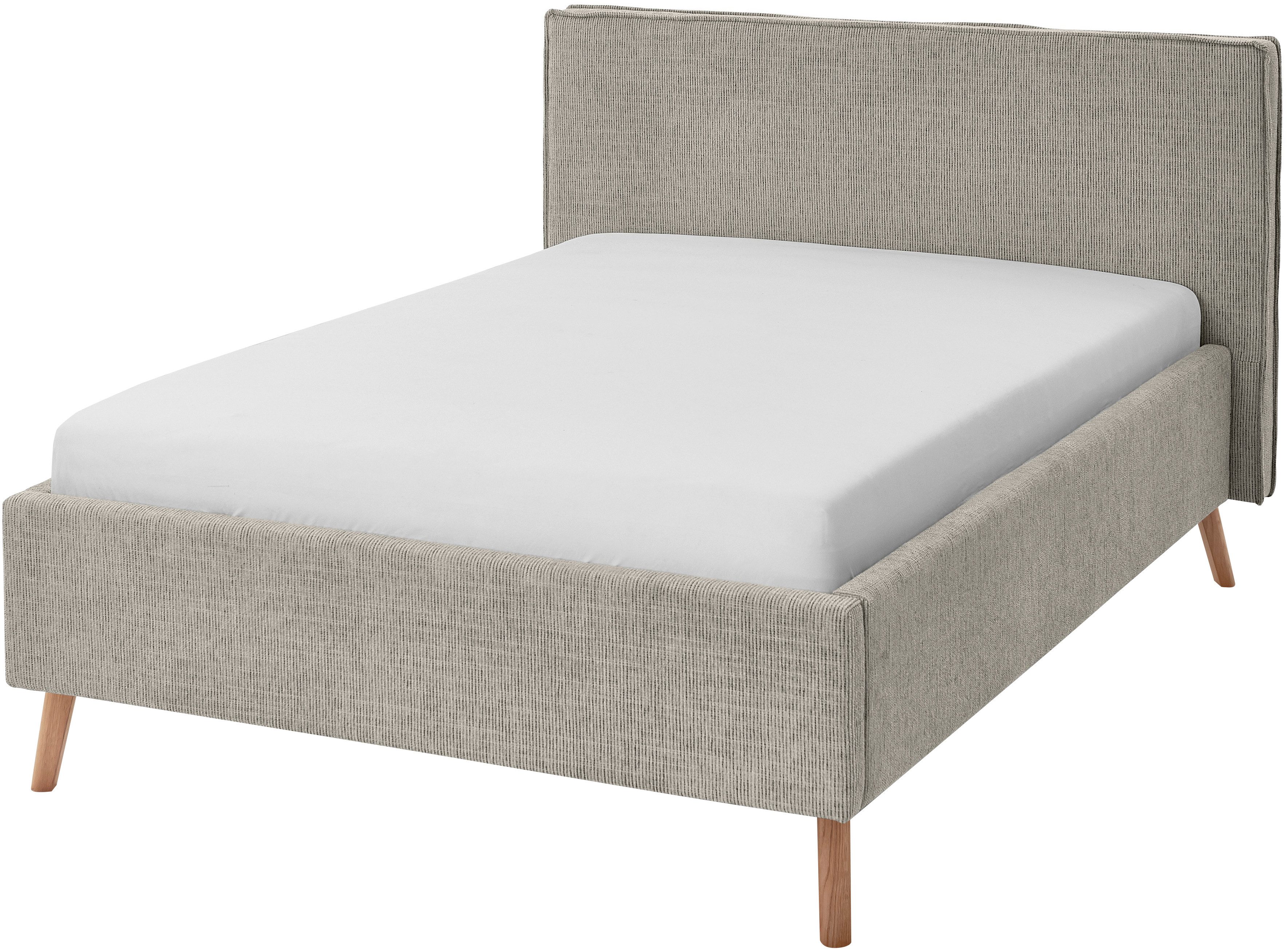 meise.möbel Gestoffeerd bed Riva met eikenkleurige houten poten, naar keuze met bedkist en lattenbodem