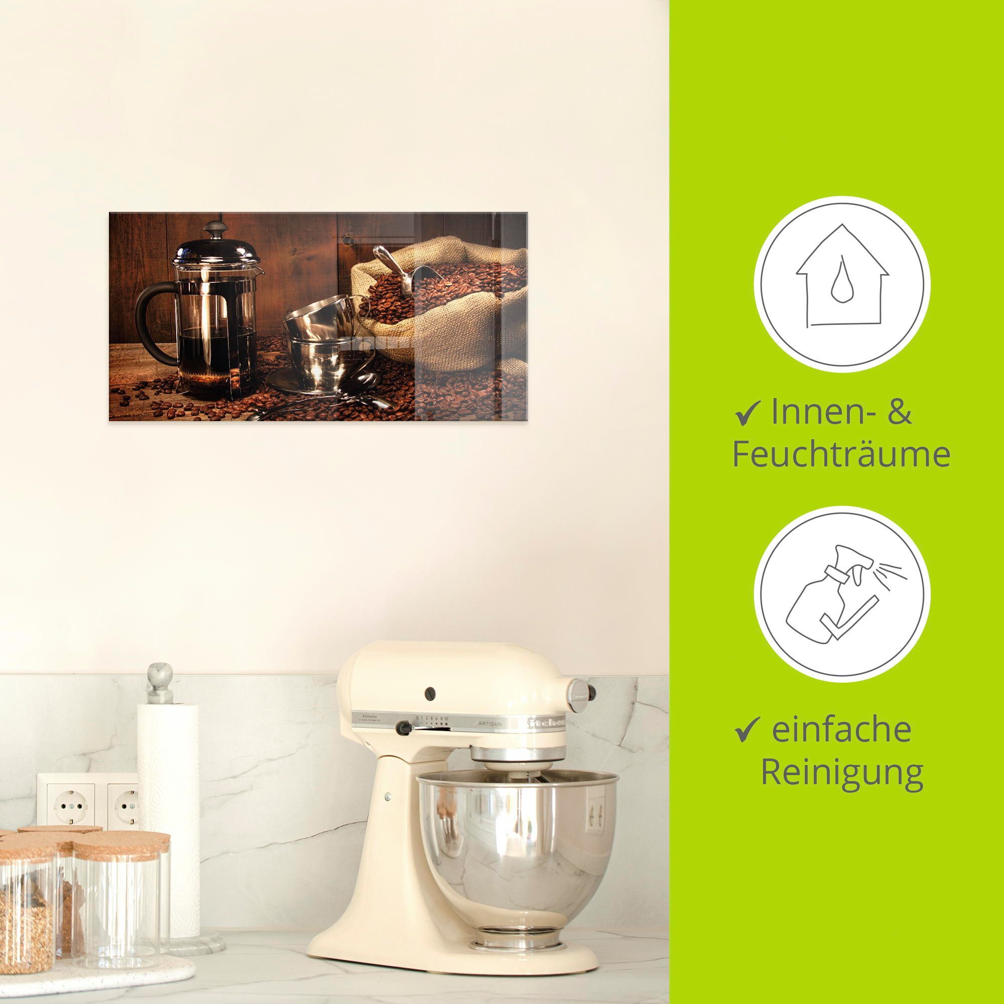 Artland Print op glas Zak koffiebonen met pers