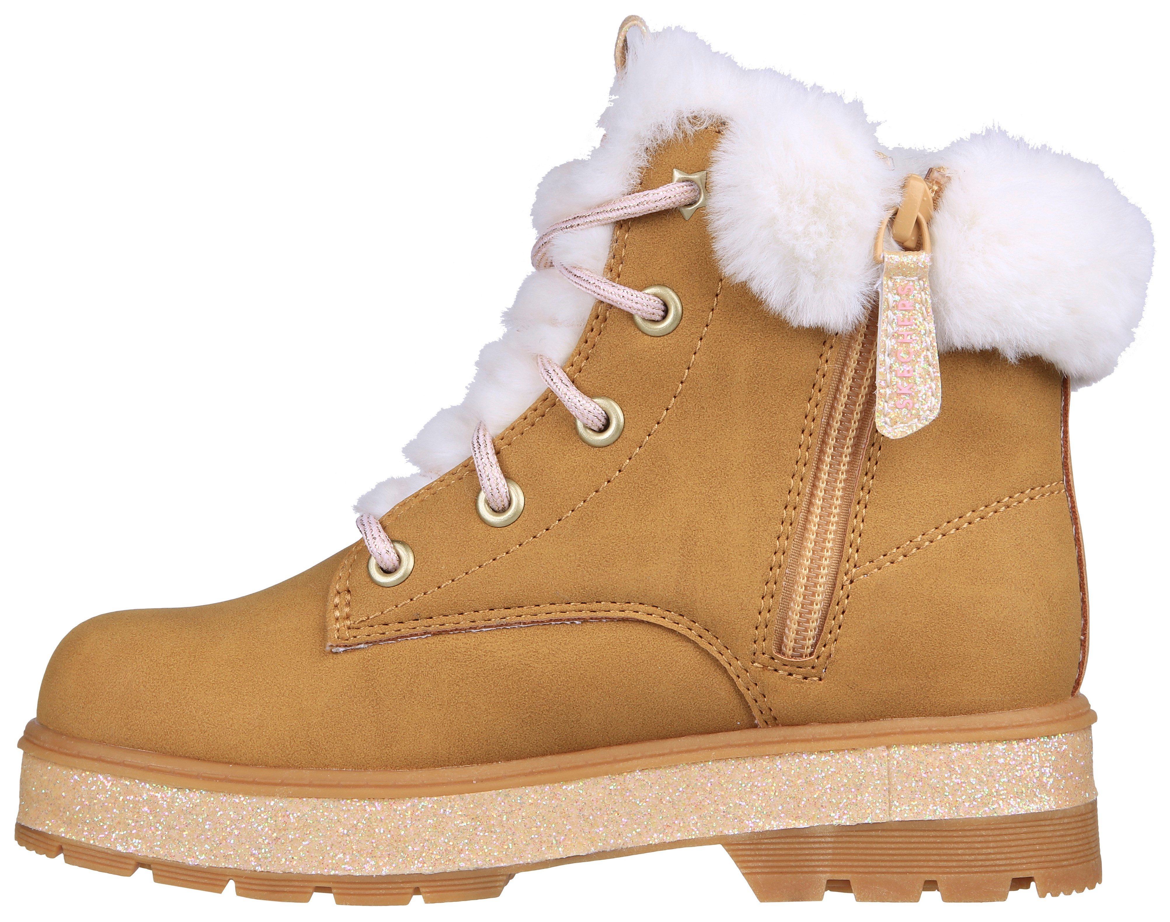 Skechers Winterlaarzen STREET GLITZ , worker boots, veterschoenen, winterlaarzen met kunstbont op de schacht