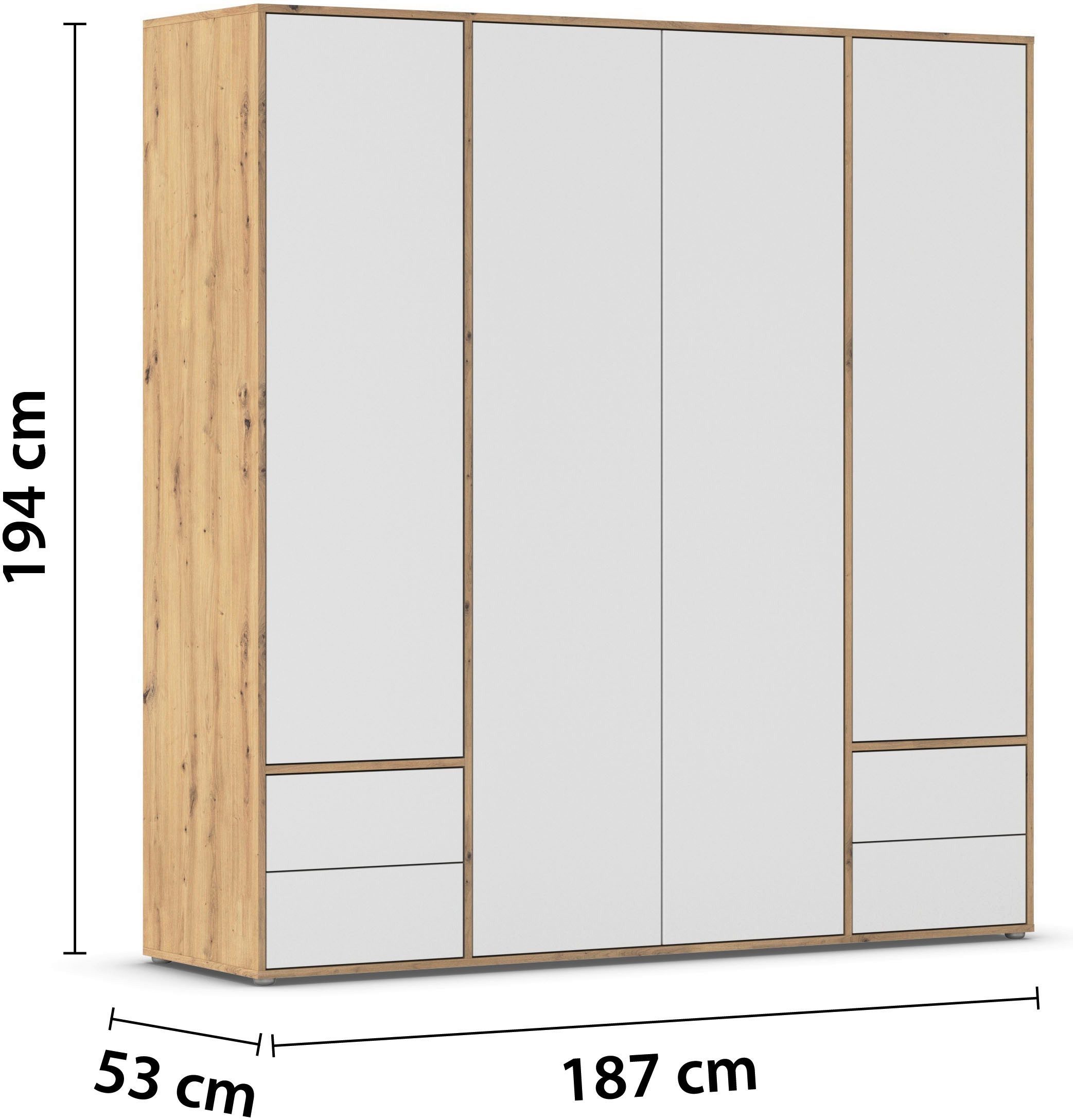 rauch Draaideurkast Kledingkast Kast Garderobe Wasmand NABILA veel Opbergruimte met 2 lades en push-to-open functie topseller made in germany