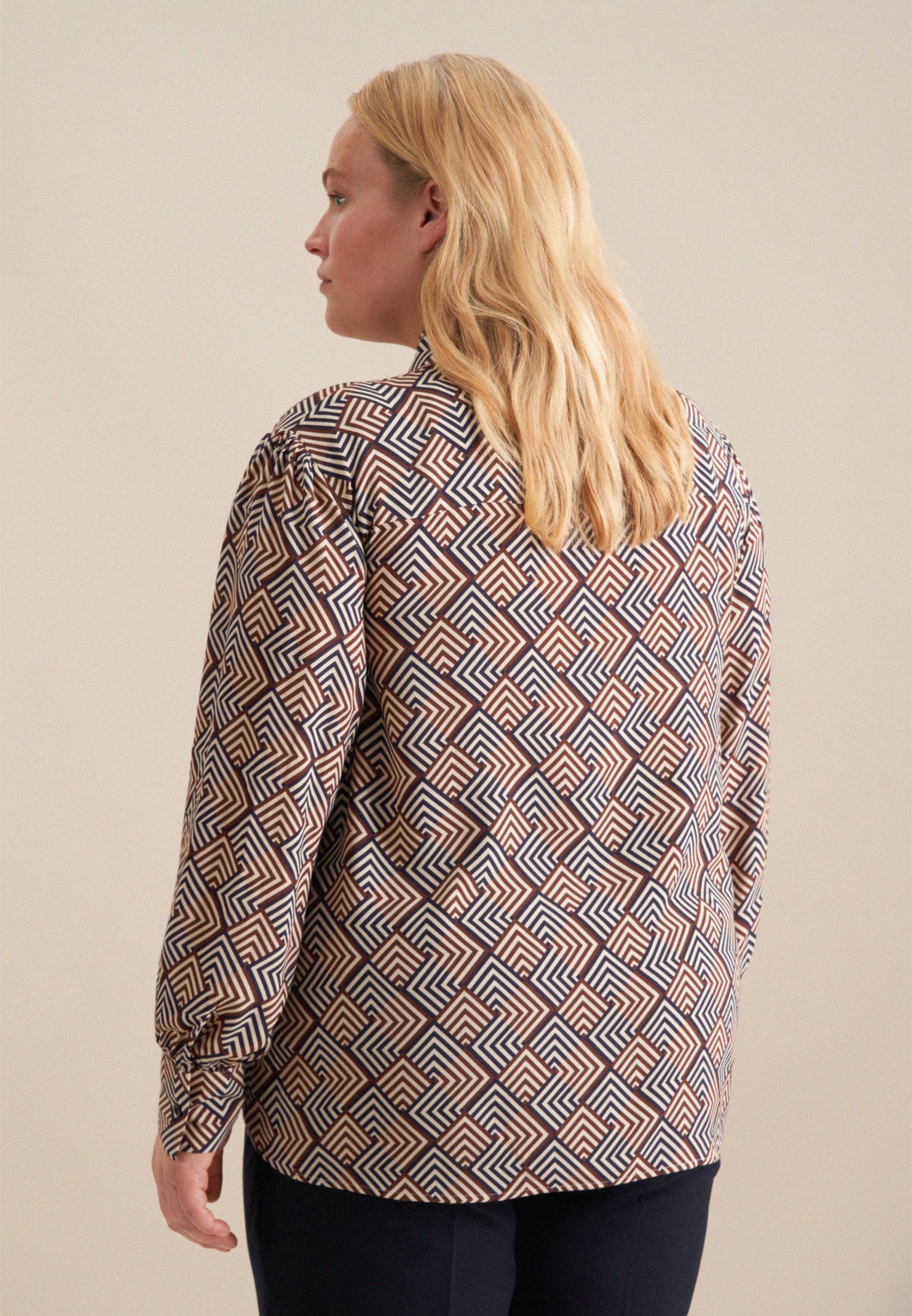 seidensticker Overhemdblouse Zwarte roos Lange mouwen kraag geometrische motieven