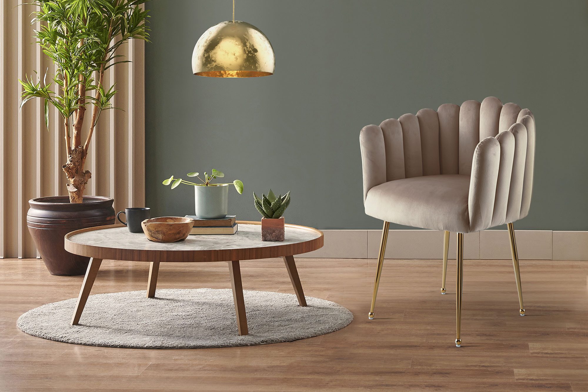 Kayoom Stoel Muna 125, BESTSELLER! opvallende rug-/armleuning in schelpvorm opvallende gevlochten rugleuning, fluwelen bekleding, goudkleurige poten (1 stuk)