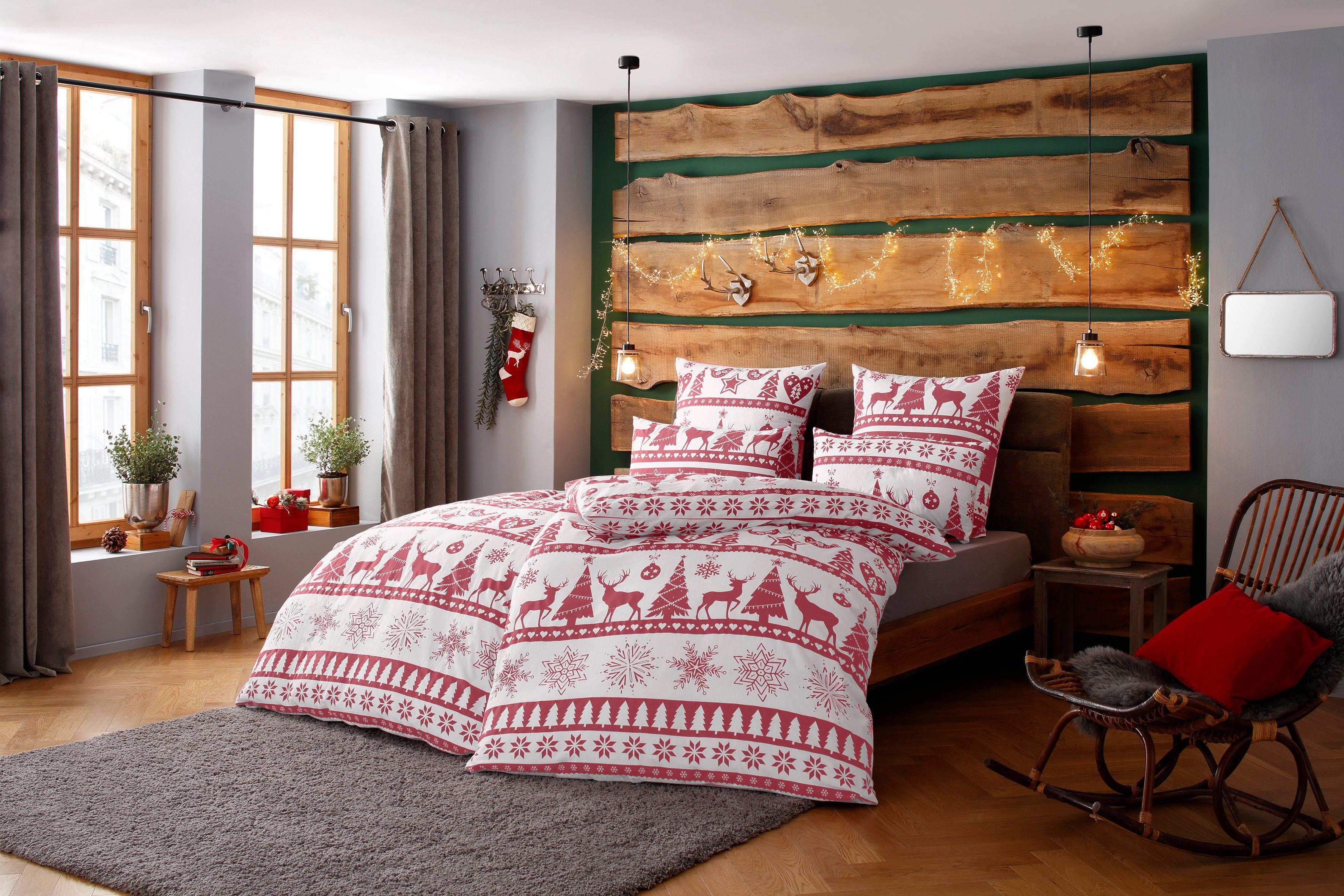 my home Overtrekset Sindbad in Gr. 135x200 oder 155x220 cm, ideal für Weihnachten Fijnflanel behaaglijk warm in de winter, kerstdekbedovertrek, winter (2-delig)