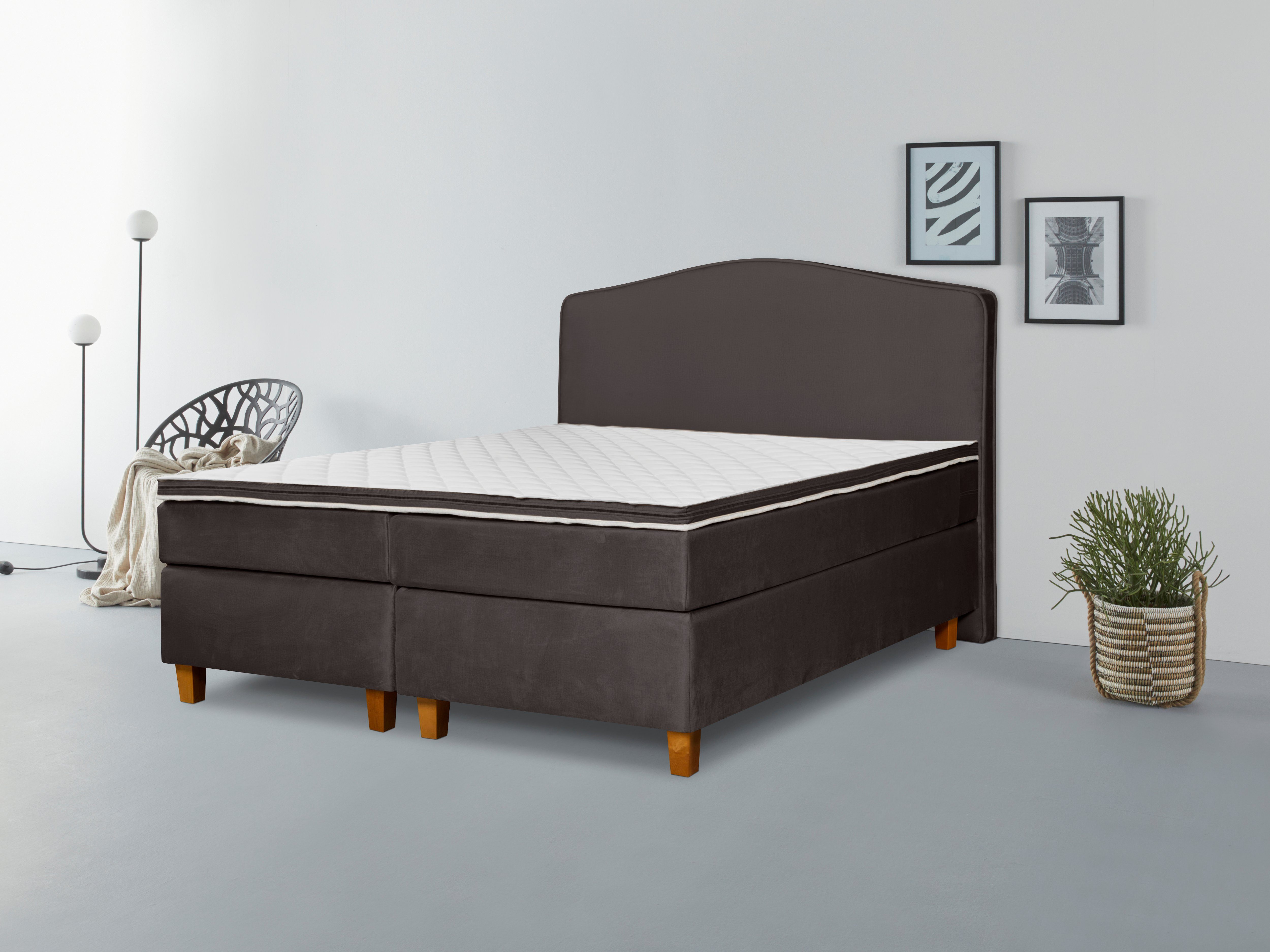 INOSIGN Boxspring Jalma Poten van massief berkenhout, incl. topmatras boxsprings bruin