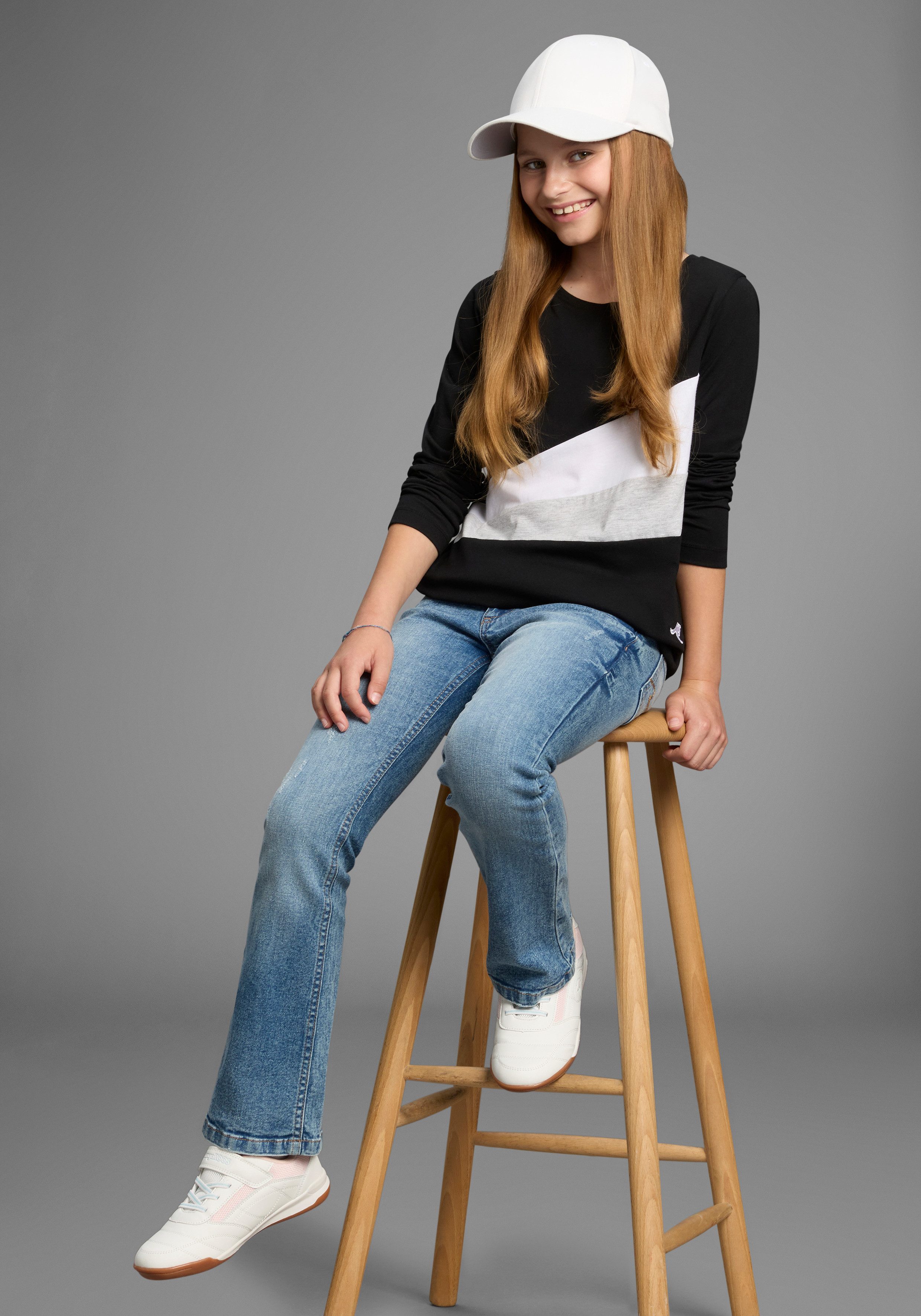 KangaROOS Shirt met lange mouwen Met coole colorblocking met kangaroos logo en borduursel
