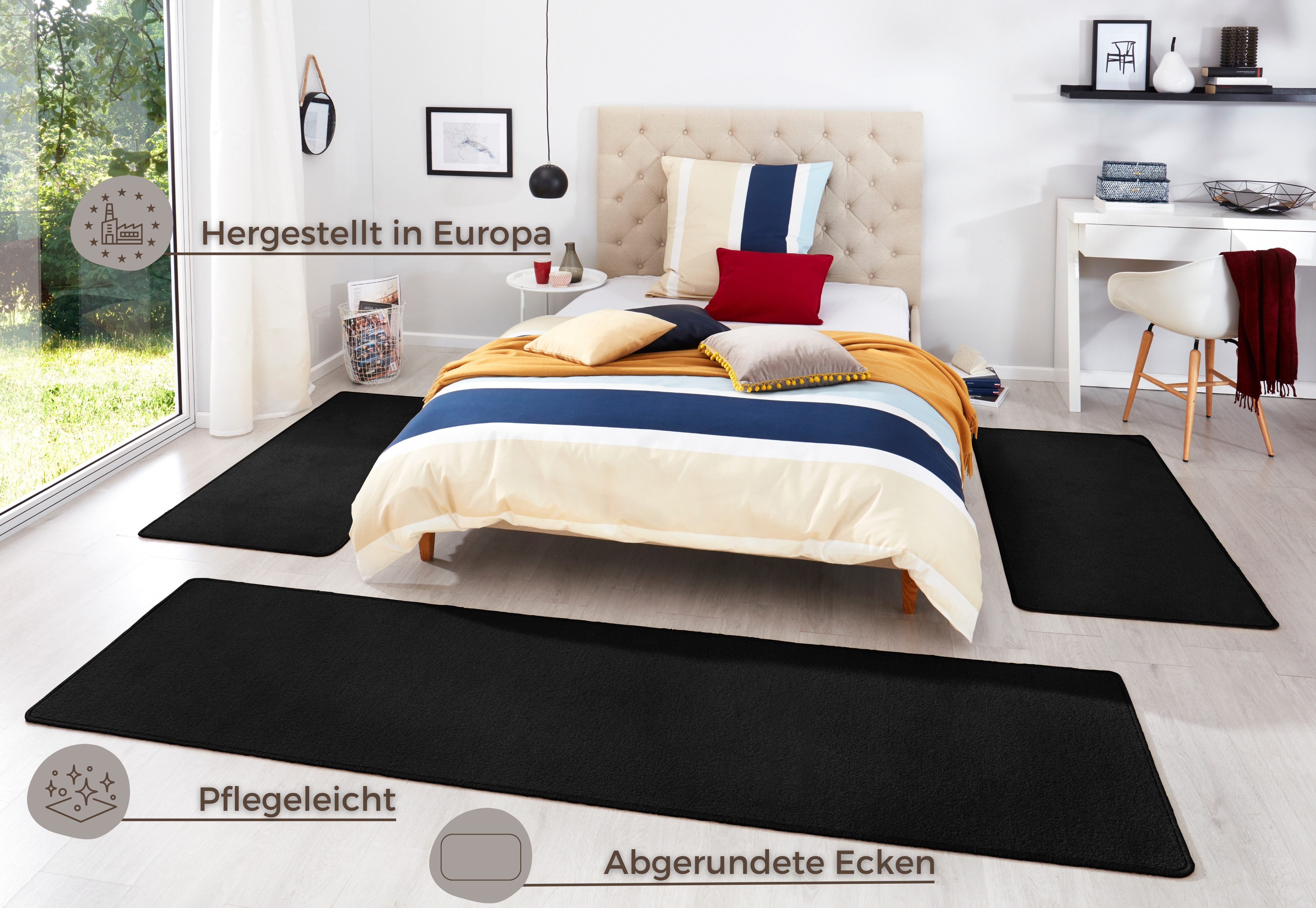 HANSE Home Set slaapkamerkleedjes Fancy Unikleur, slaapkamerkleed, 3-delige loperset voor de slaapkamer